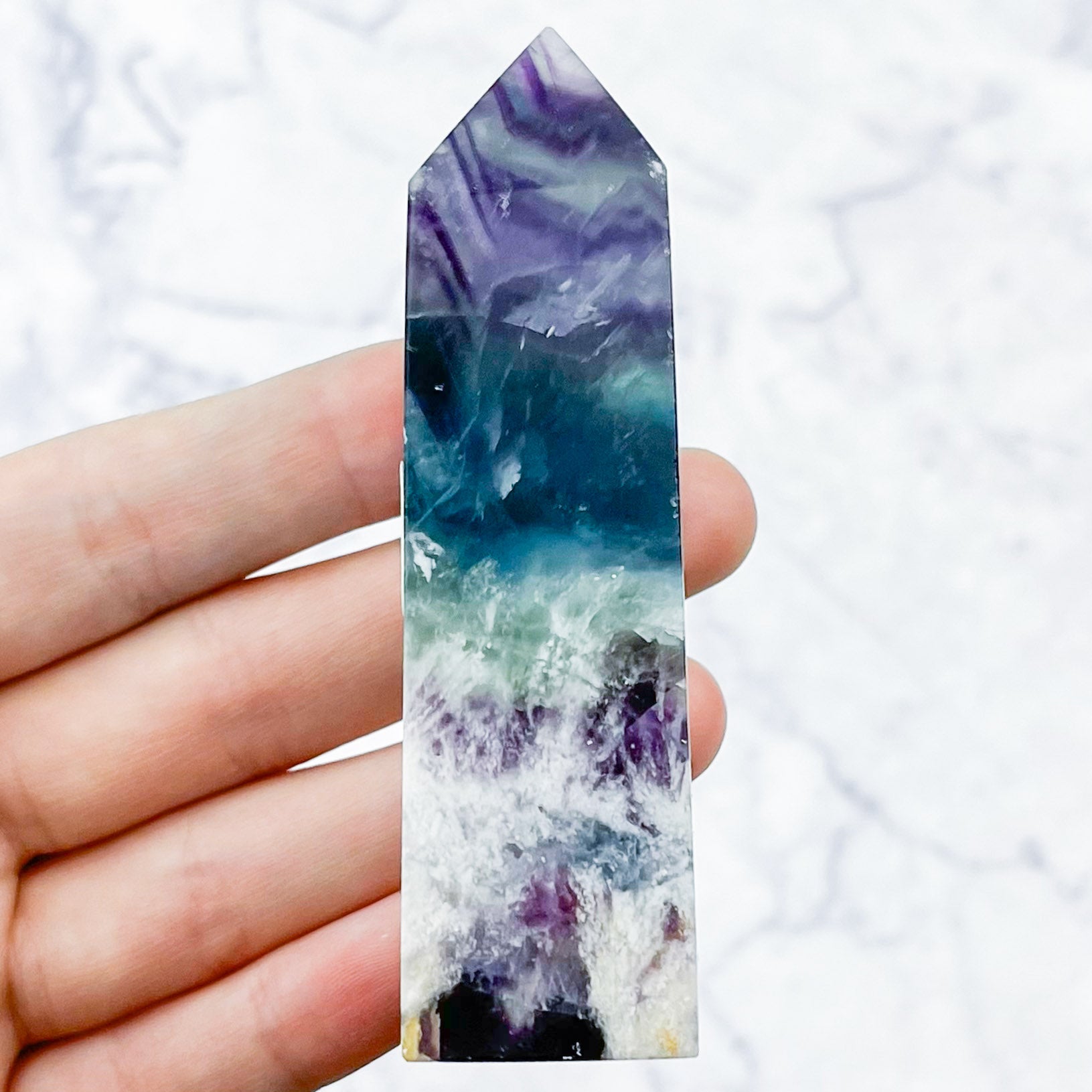 3.5 Inch Snowflake Fluorite Tower A24
