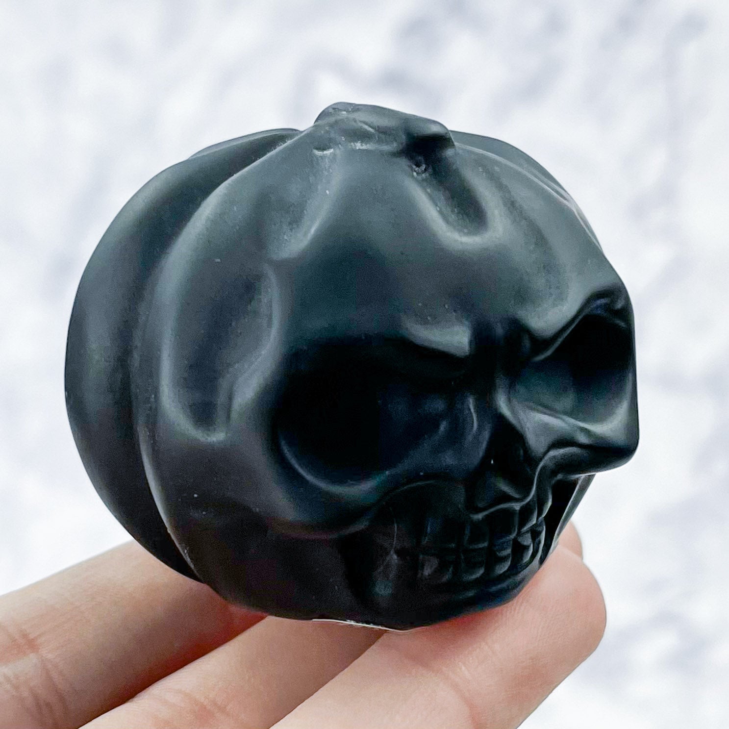 2 Inch Obsidian Pumpkin Skull Carving D26