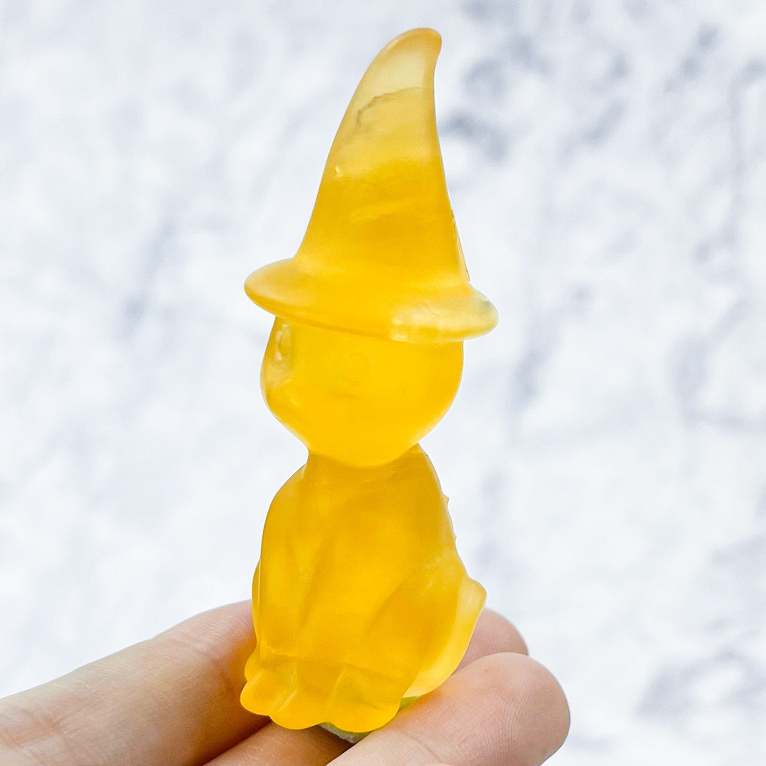 2.75 Inch Yellow Fluorite Witch Cat Carving E22