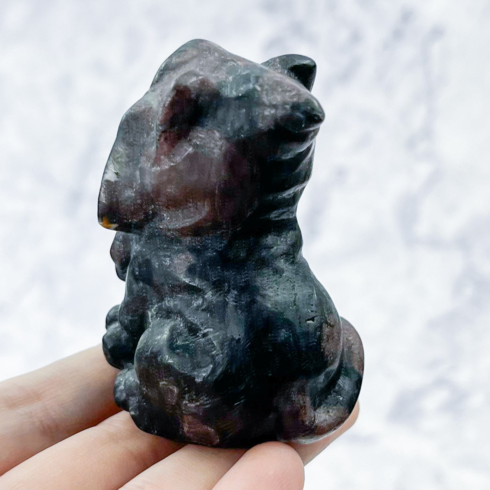 2.5 Inch Garnet in Arfvedsonite Cloaked Cat Carving R42