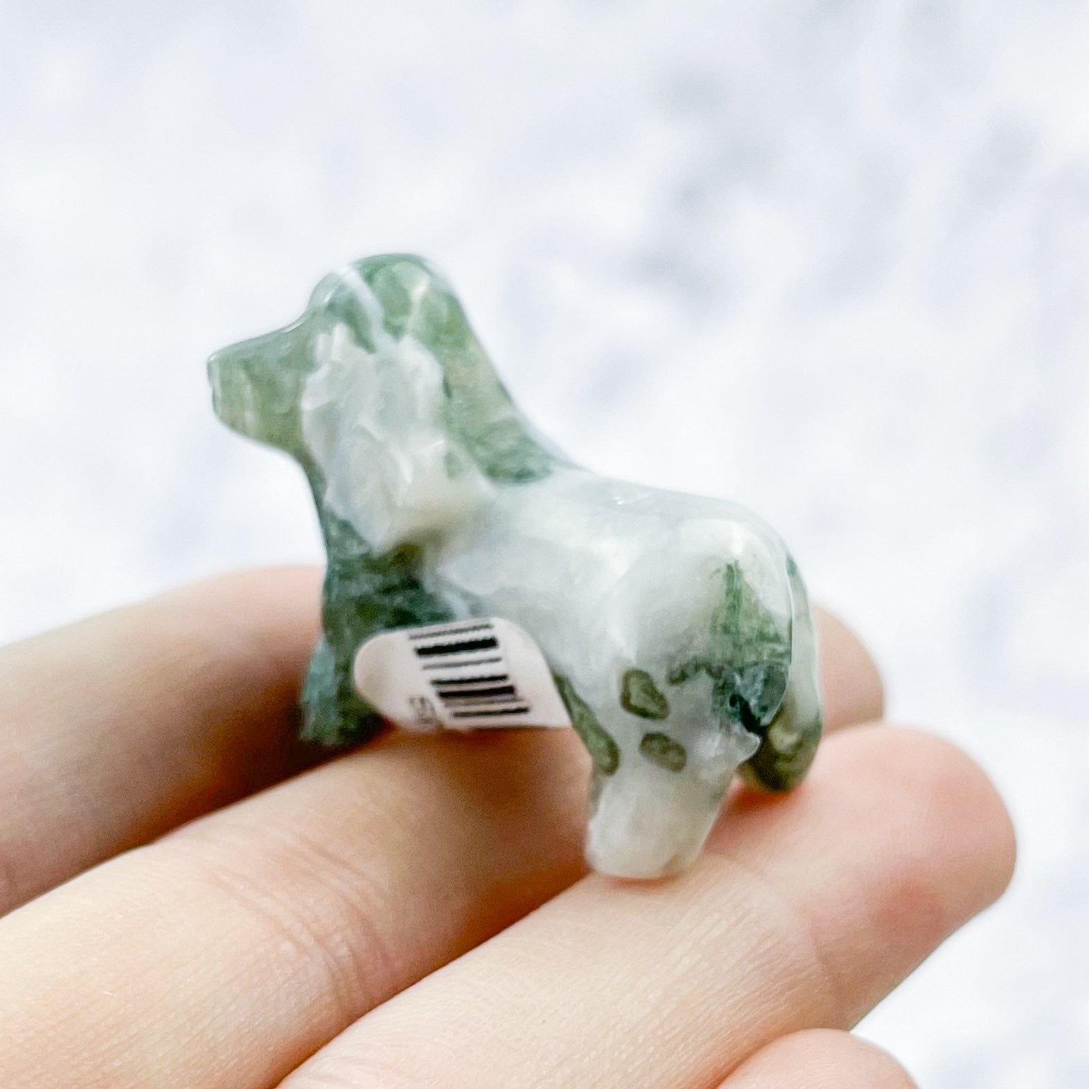 1 Inch Moss Agate Dog Carving