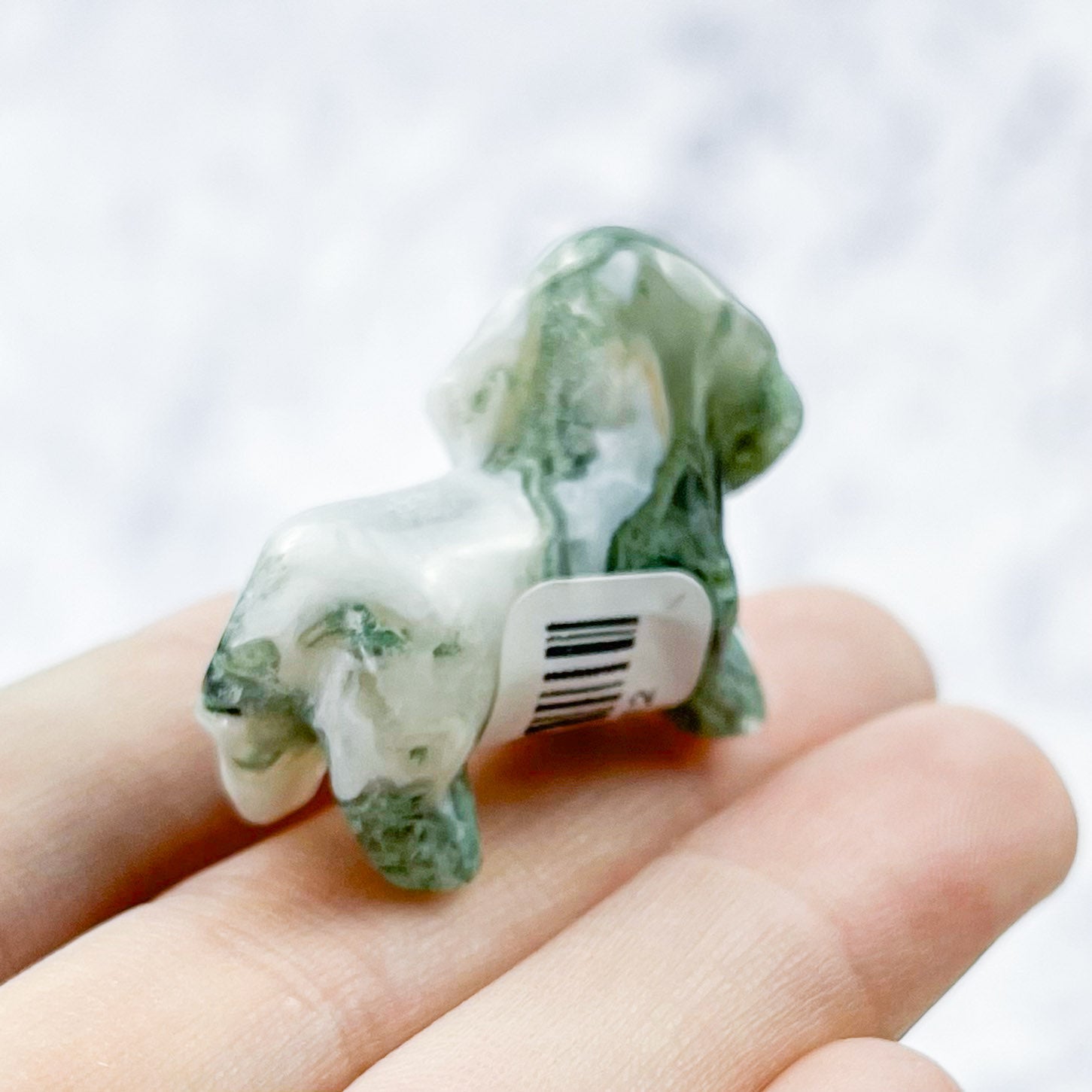 1 Inch Moss Agate Dog Carving