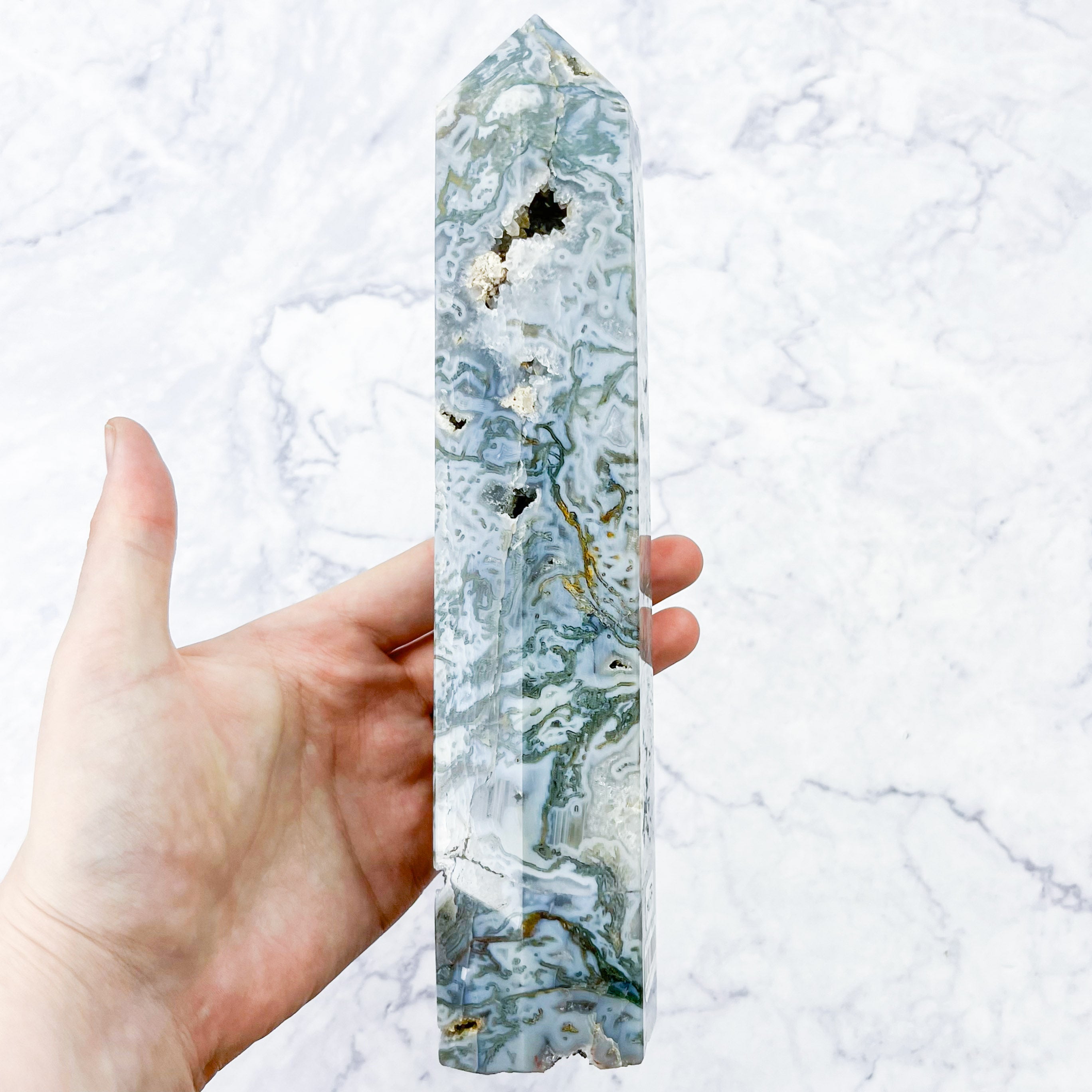 9 Inch Moss Agate Tower M177