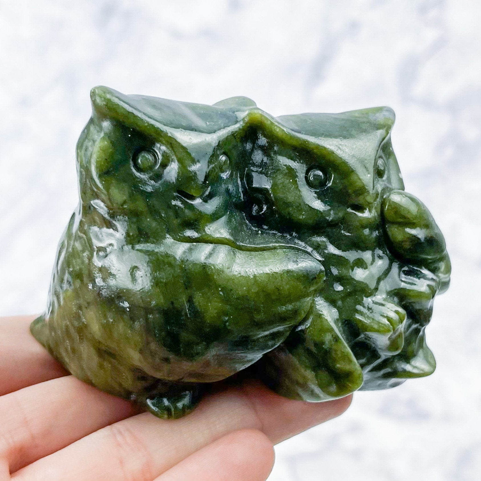 3 Inch Serpentine Snuggling Owl Carving A46
