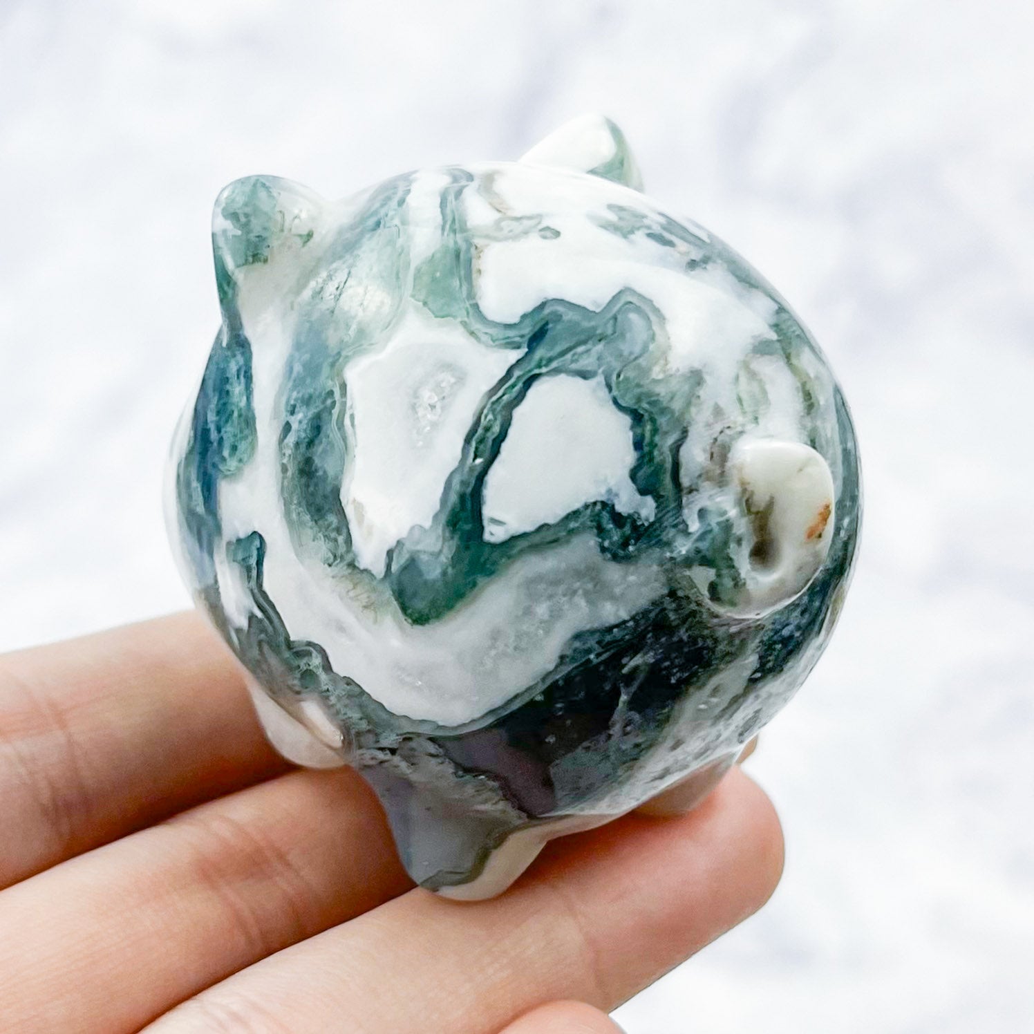 2 Inch Moss Agate Pig Carving H42