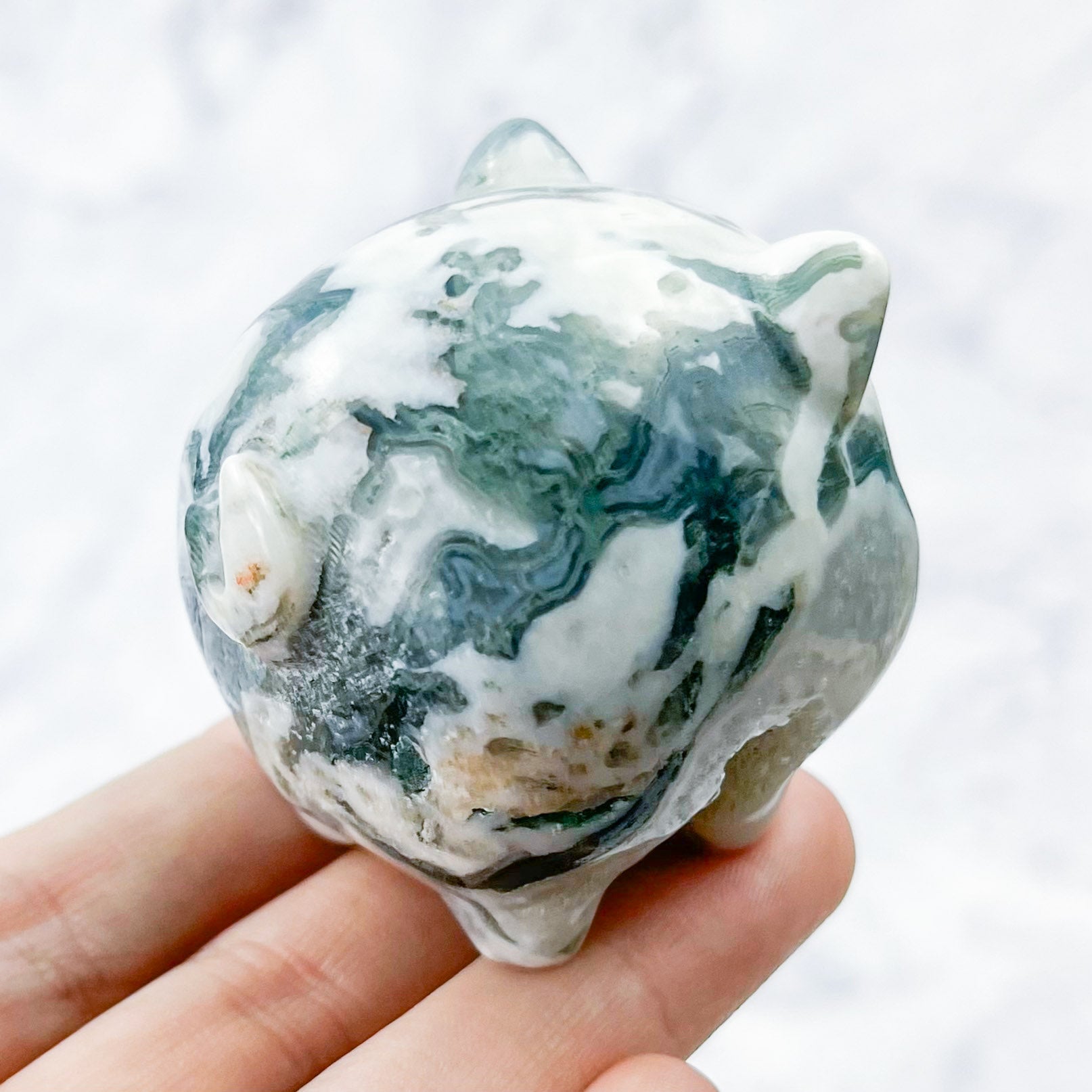 2 Inch Moss Agate Pig Carving H42