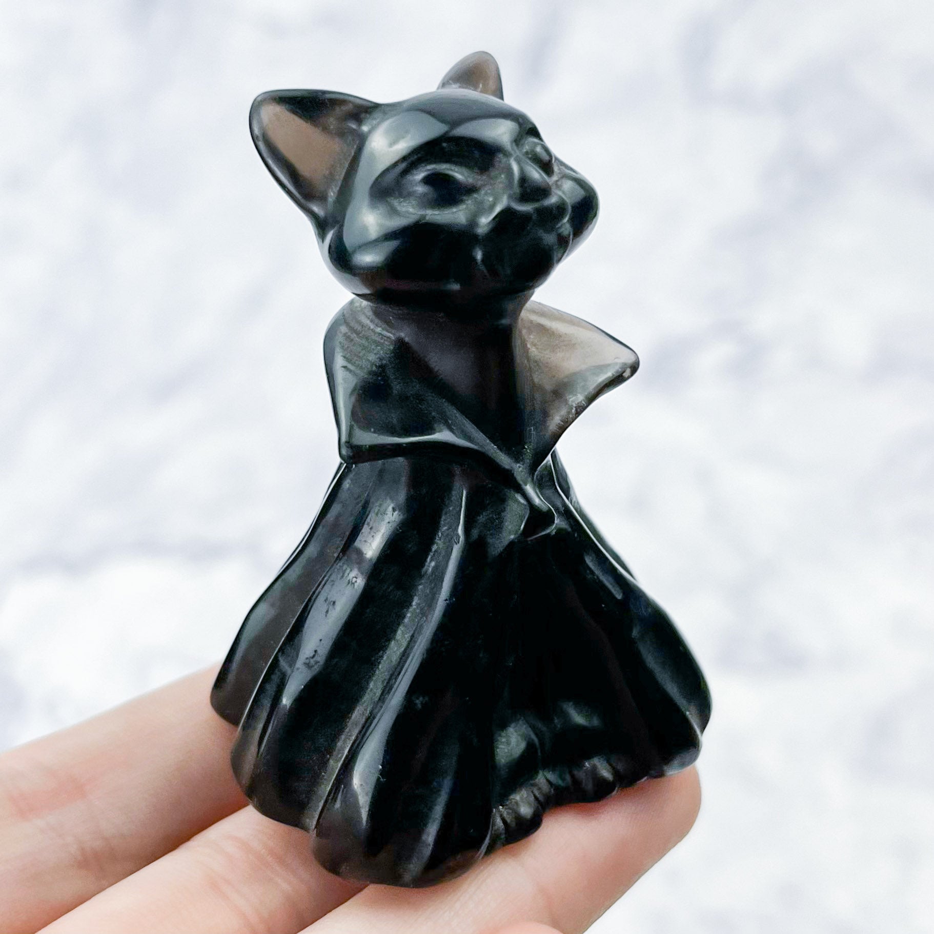 2.25 Inch Obsidian Cloaked Cat Carving U42