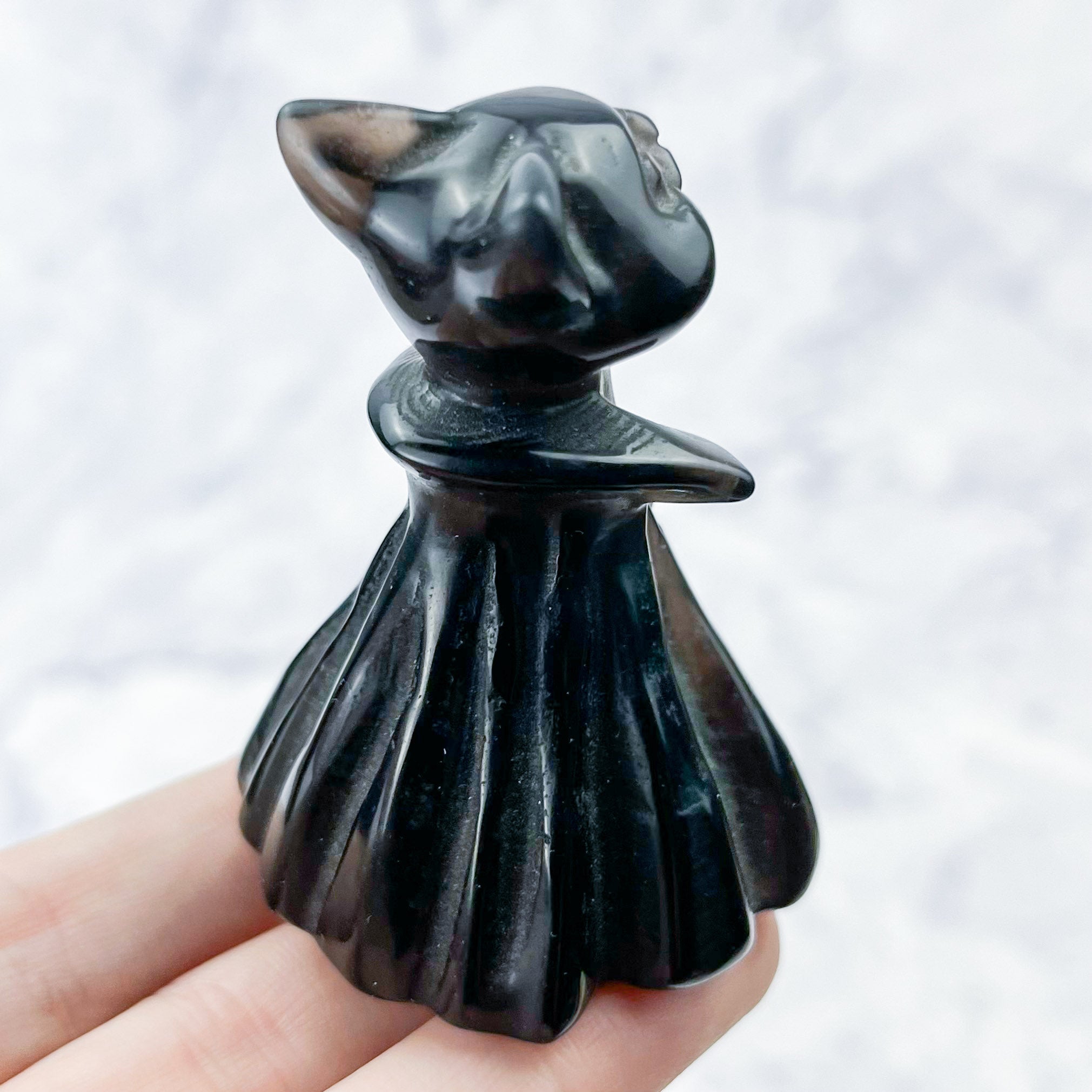 2.25 Inch Obsidian Cloaked Cat Carving U42