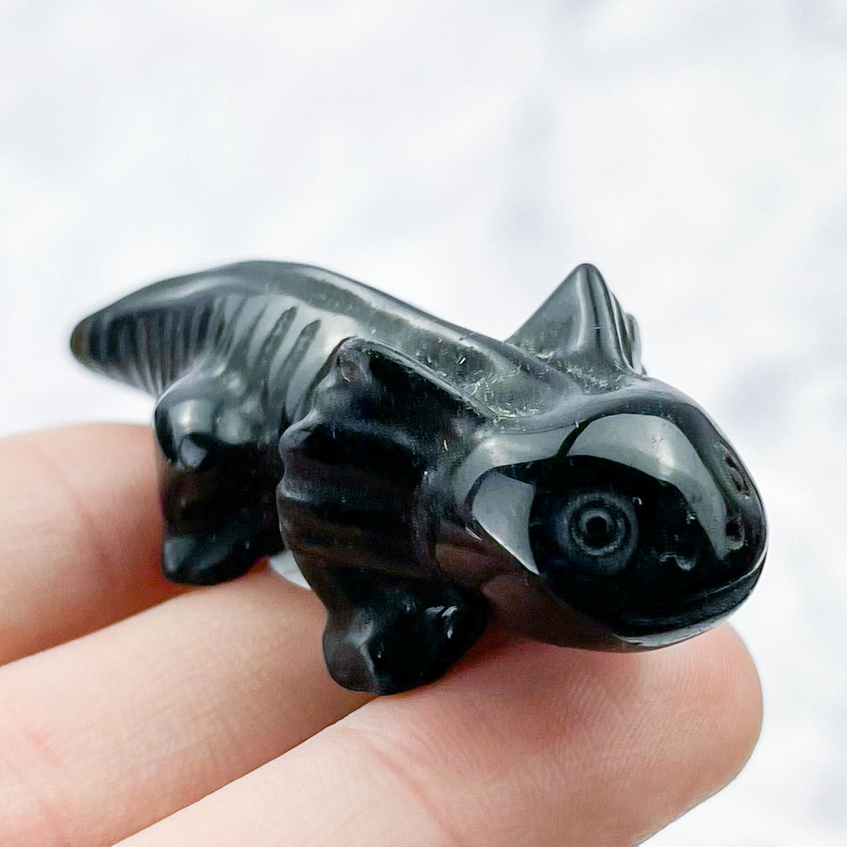 2.25 Inch Obsidian Axolotl Carving T22