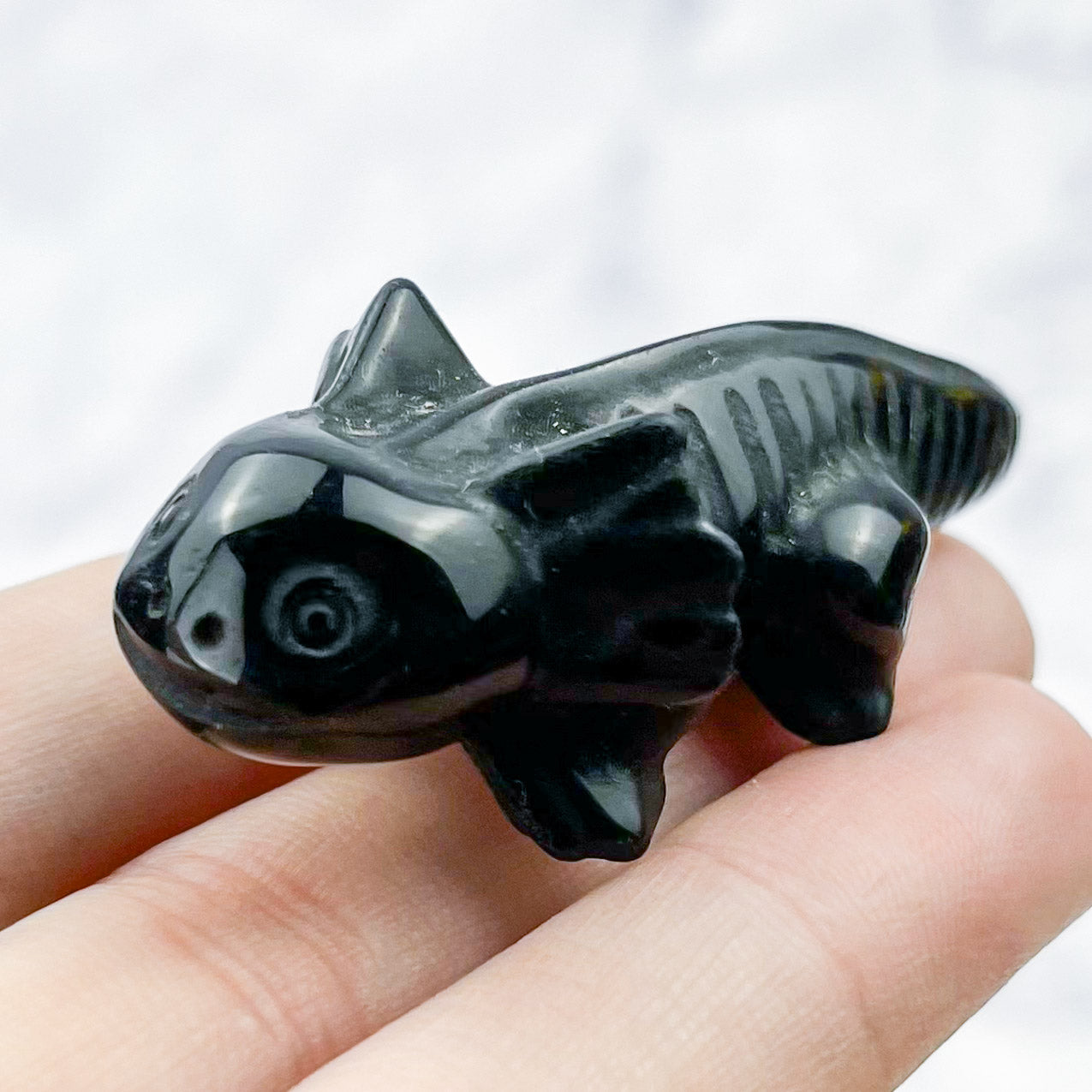 2.25 Inch Obsidian Axolotl Carving T22