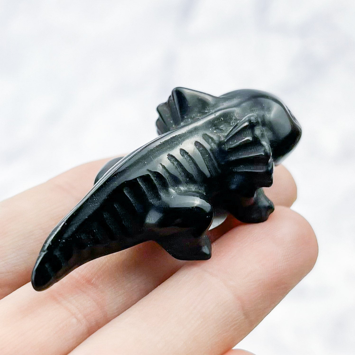 2.25 Inch Obsidian Axolotl Carving T22