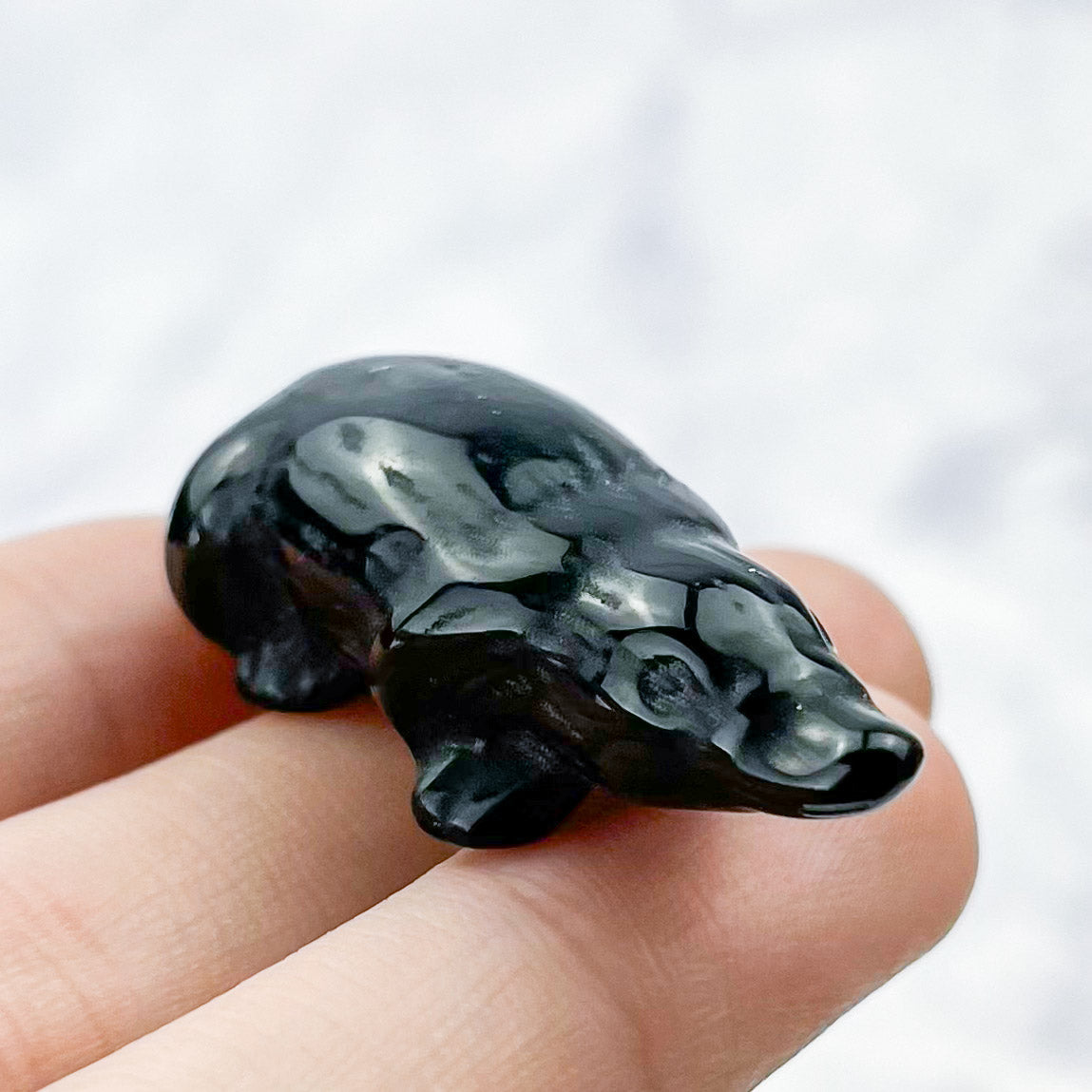 2 Inch Obsidian Platypus Carving D20