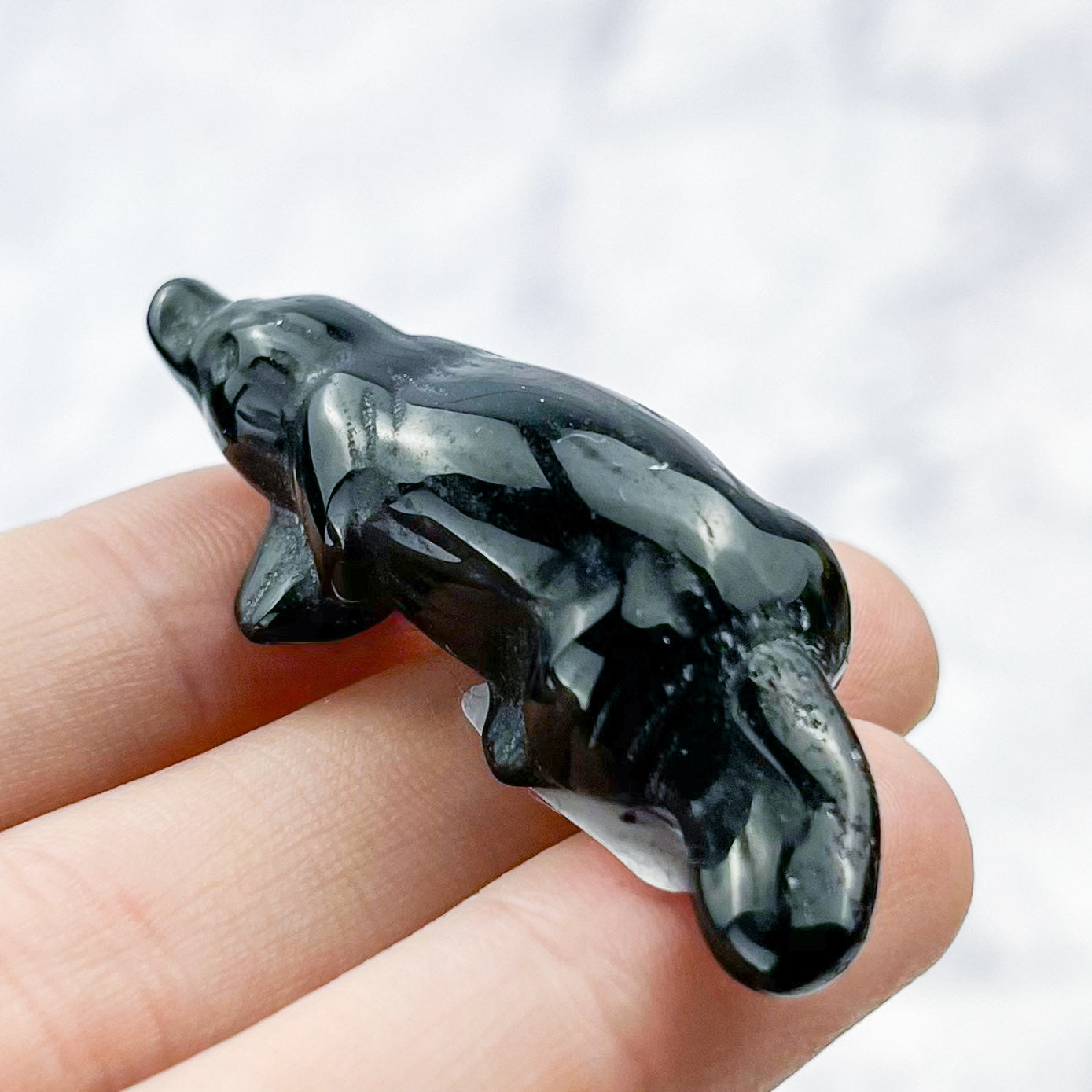 2 Inch Obsidian Platypus Carving D20