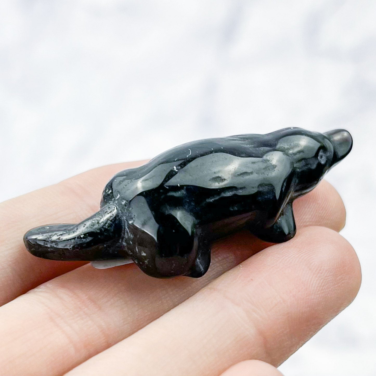 2 Inch Obsidian Platypus Carving D20