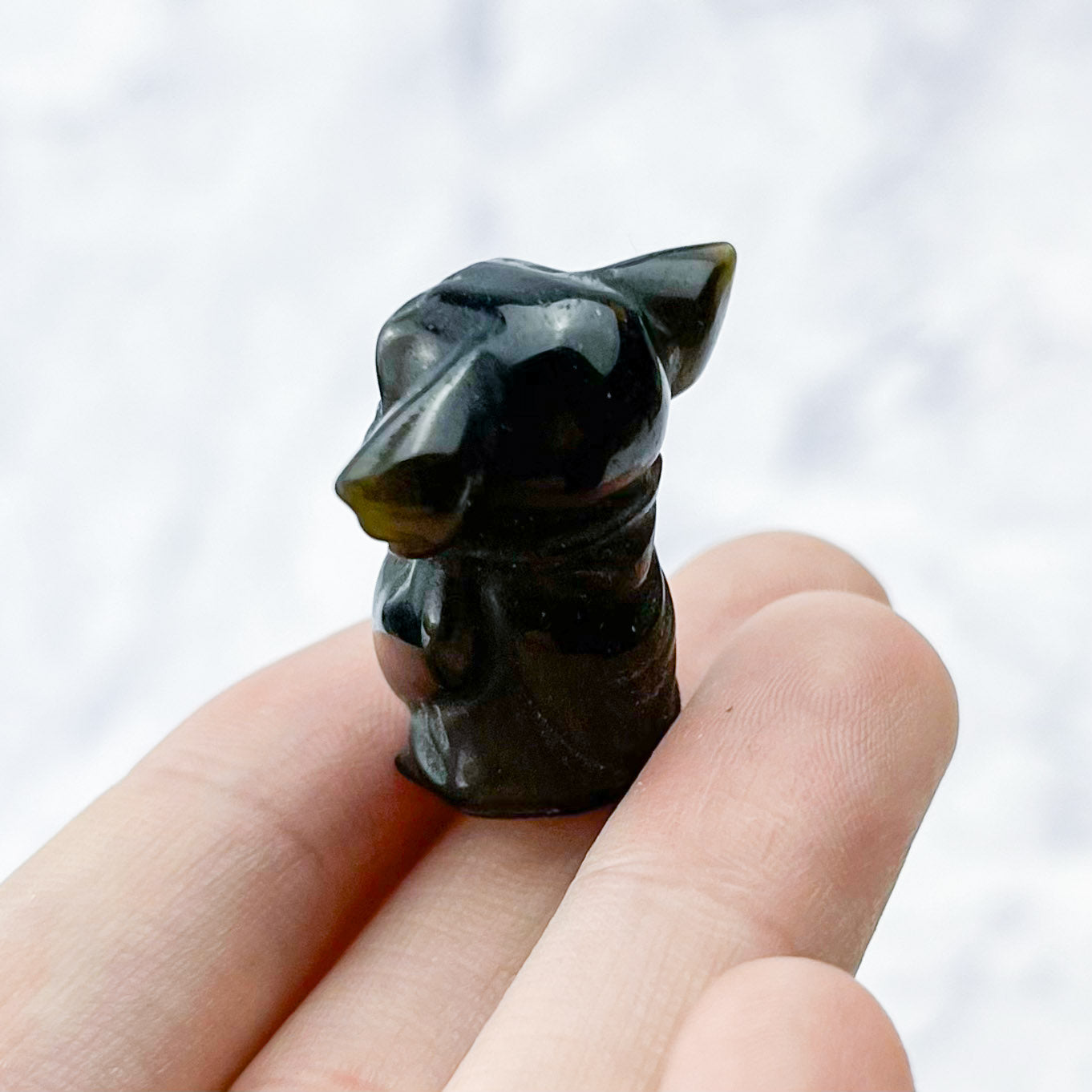 1 Inch Gold Sheen Obsidian Yoda Carving R16