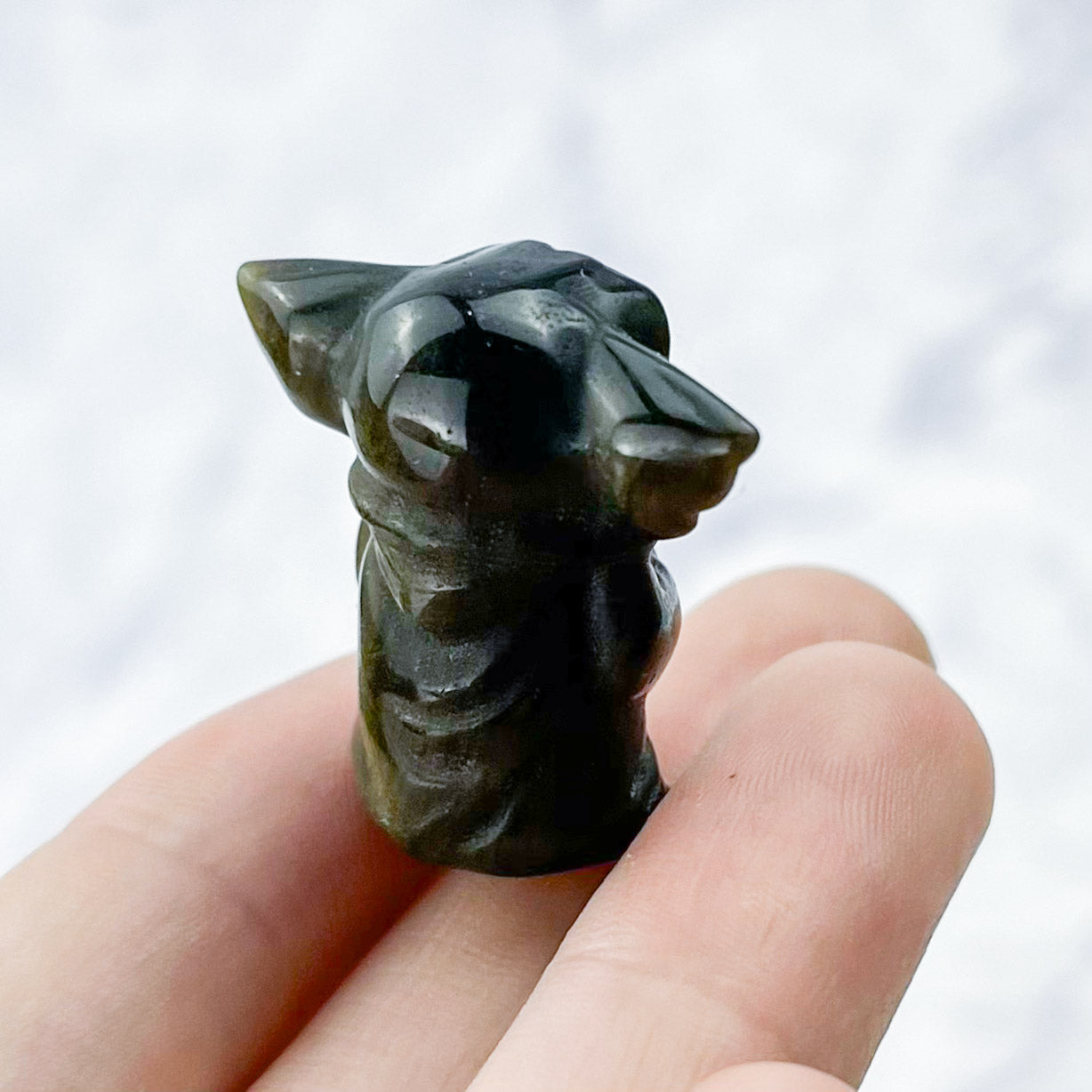 1 Inch Gold Sheen Obsidian Yoda Carving R16