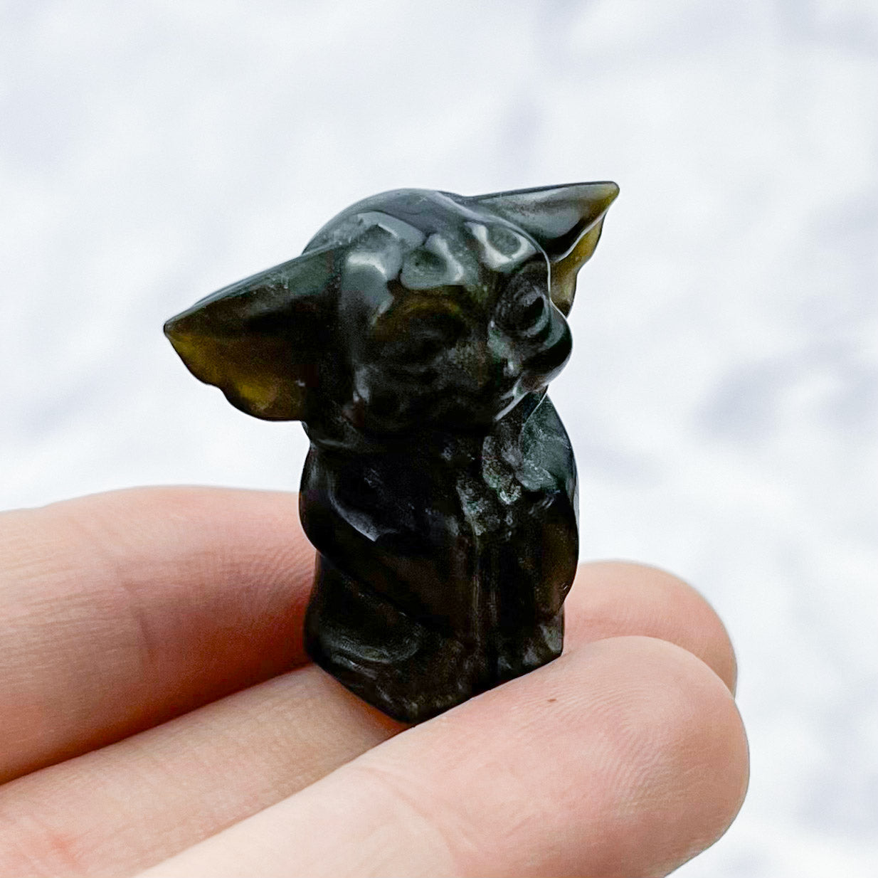 1 Inch Gold Sheen Obsidian Yoda Carving S16