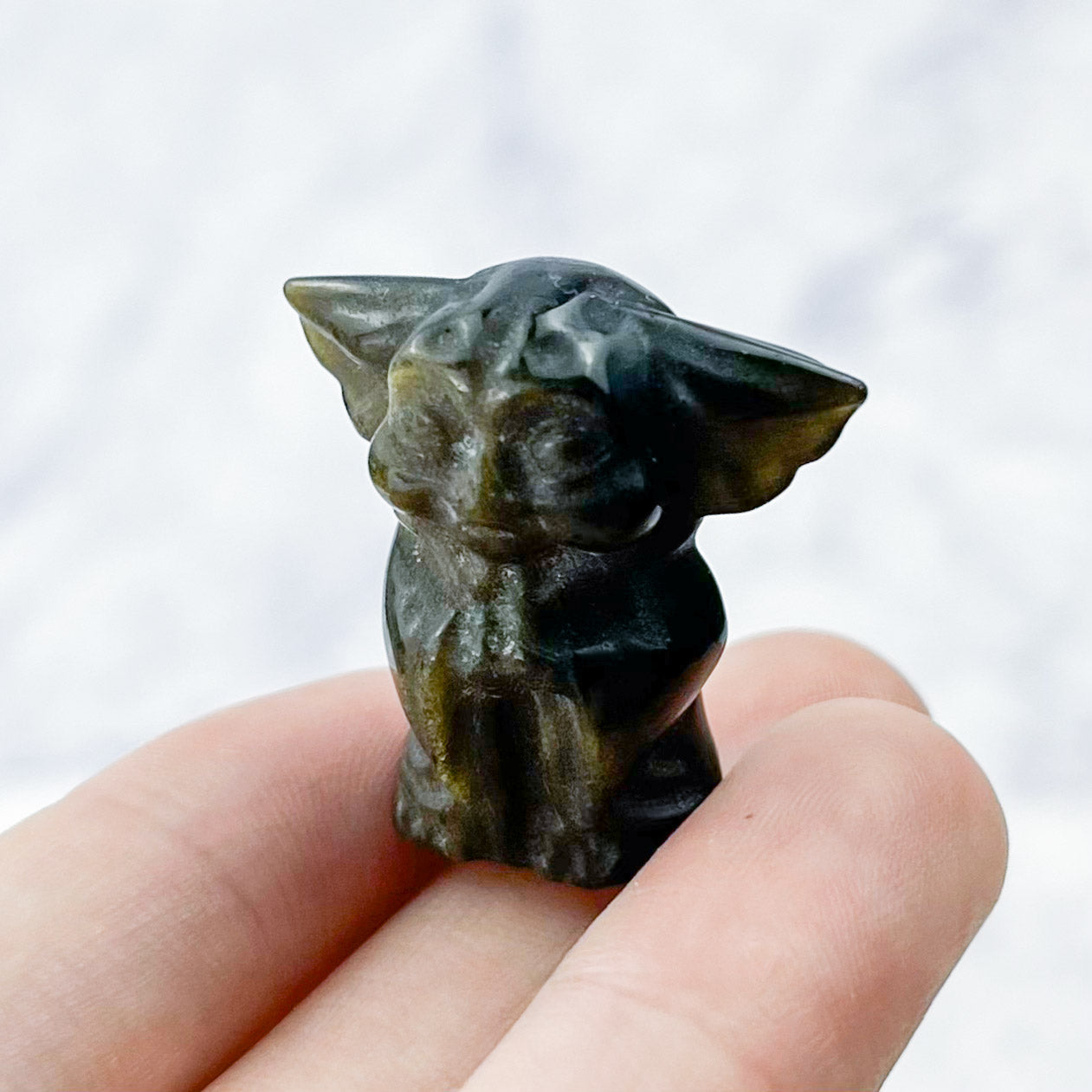 1 Inch Gold Sheen Obsidian Yoda Carving S16