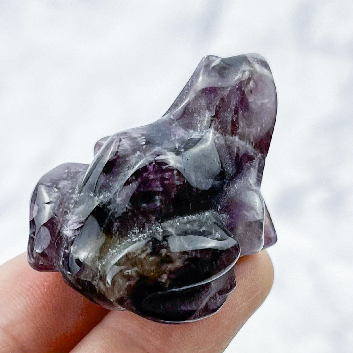 1.5 Inch Chevron Amethyst Frog Carving J22