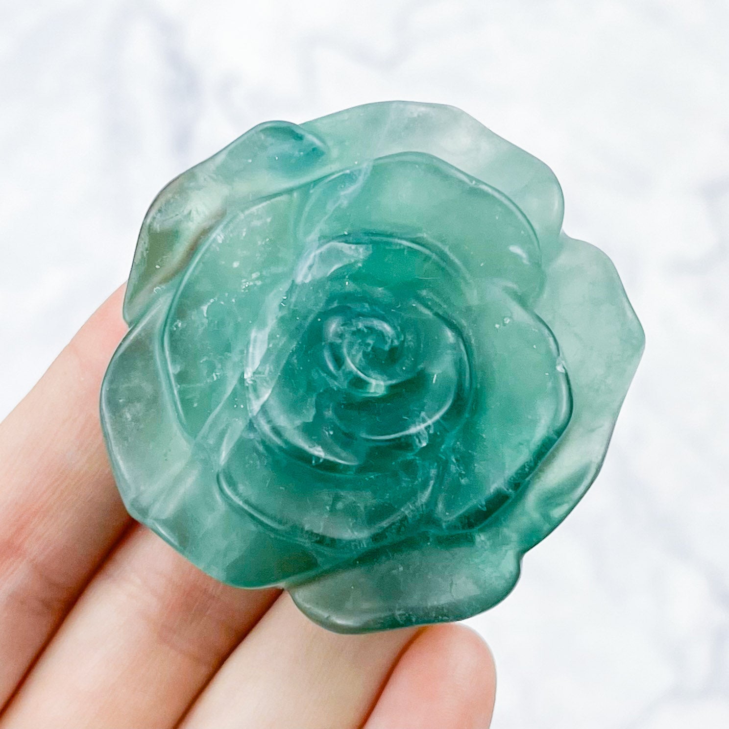 2 Inch Green Fluorite Rose Carving E32