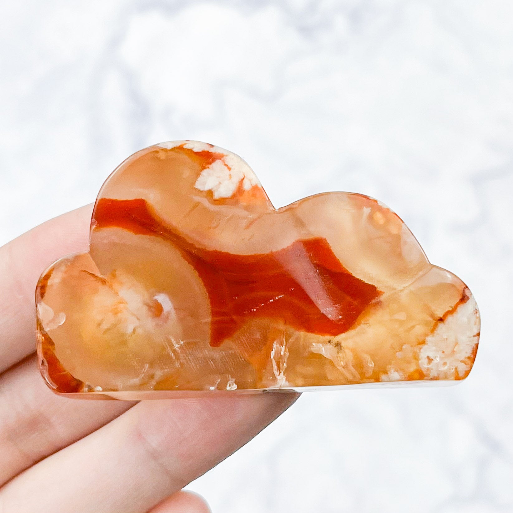 2.25 Inch Carnelian / Flower Agate Cloud Carving F8
