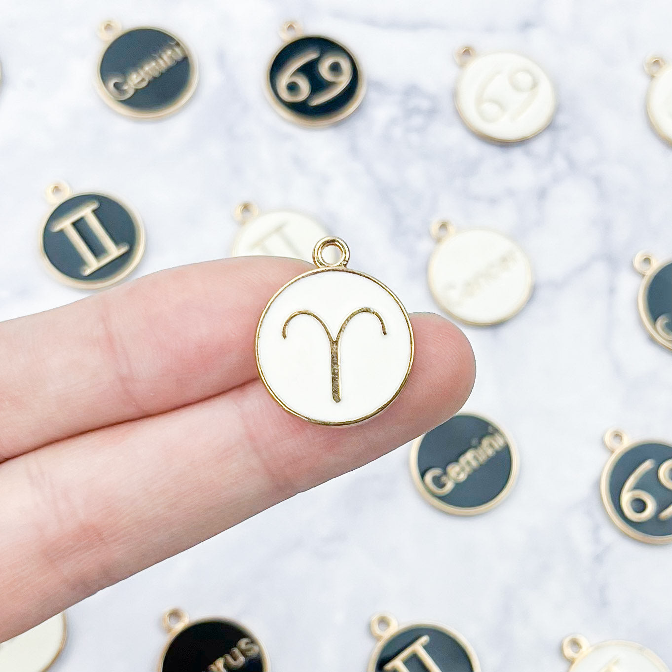 18mm White Aries Zodiac Sign Charm