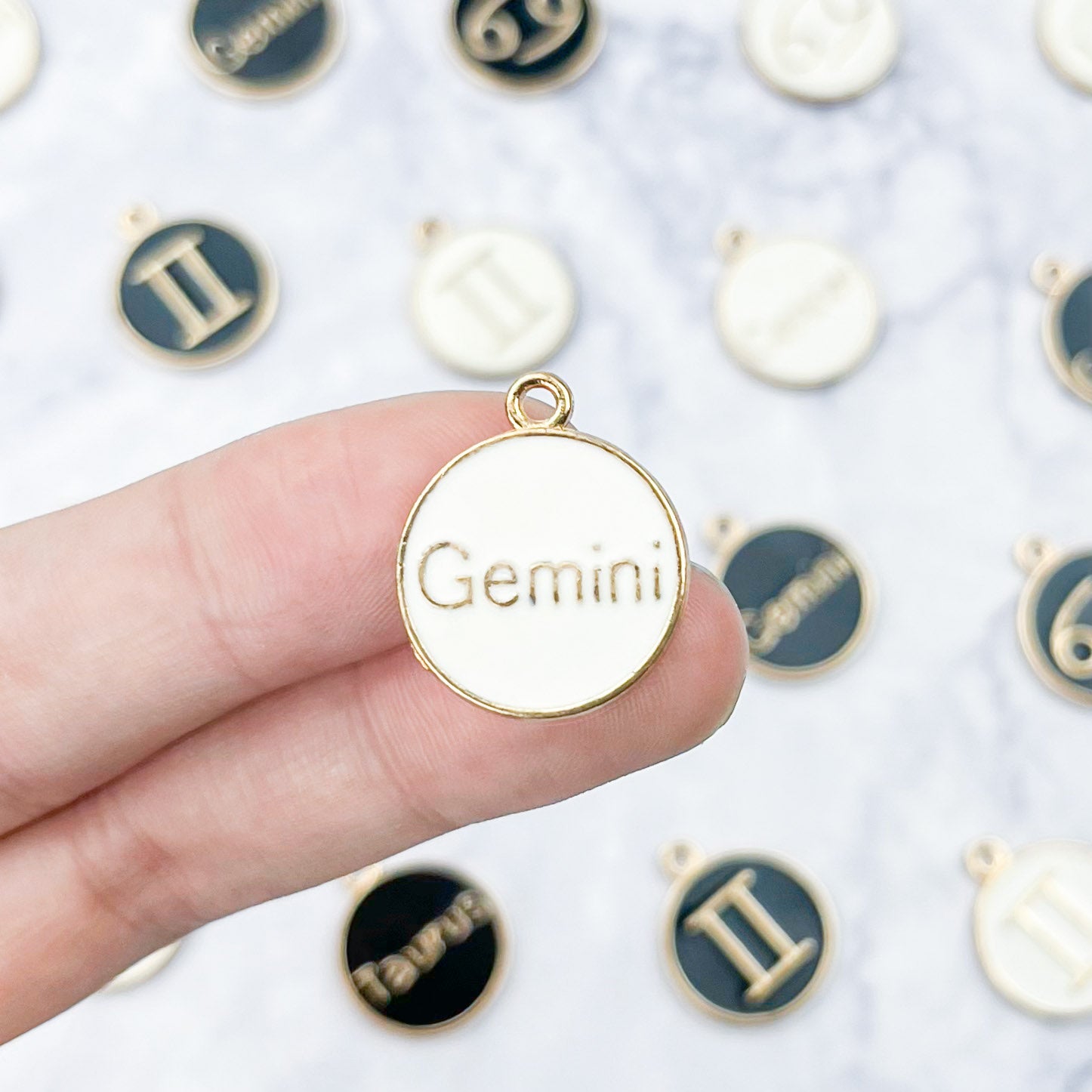 18mm White Gemini Zodiac Sign Charm