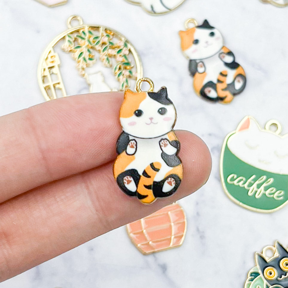 Hanging Out Calico Cat Charm