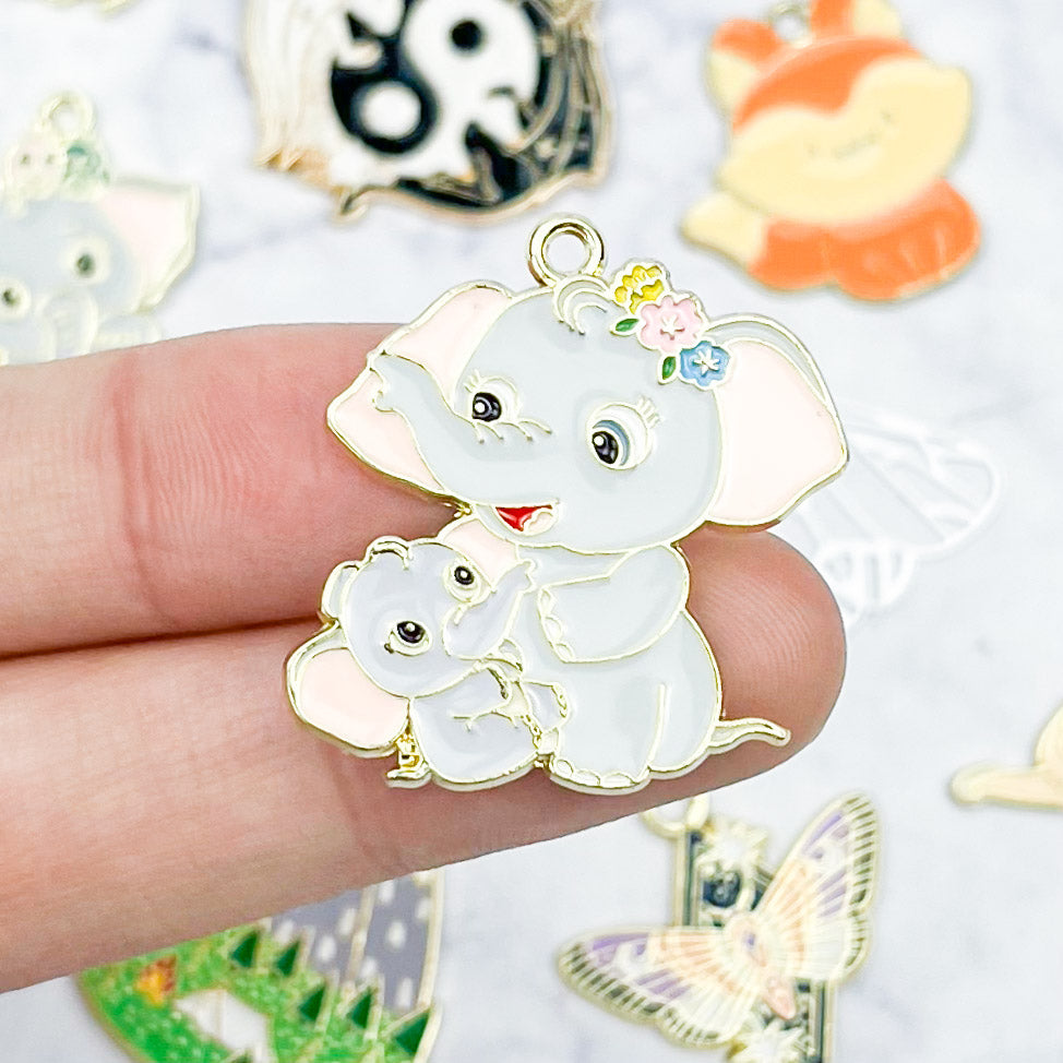 Mom Elephant and Baby Elephant Charm