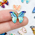 16mm Blue and Green Patterned Butterfly Charm D15