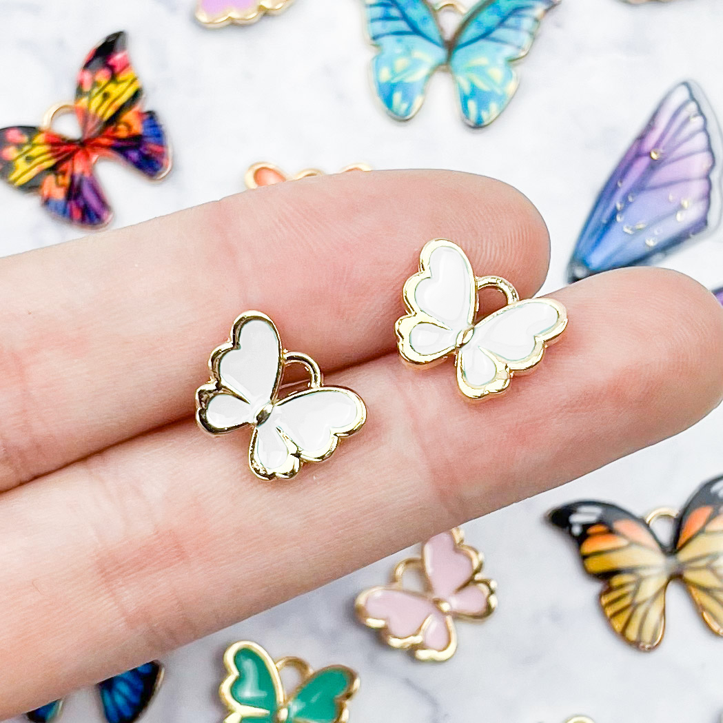 10mm White Simple Butterfly Charm Pack (2 Charms) F15