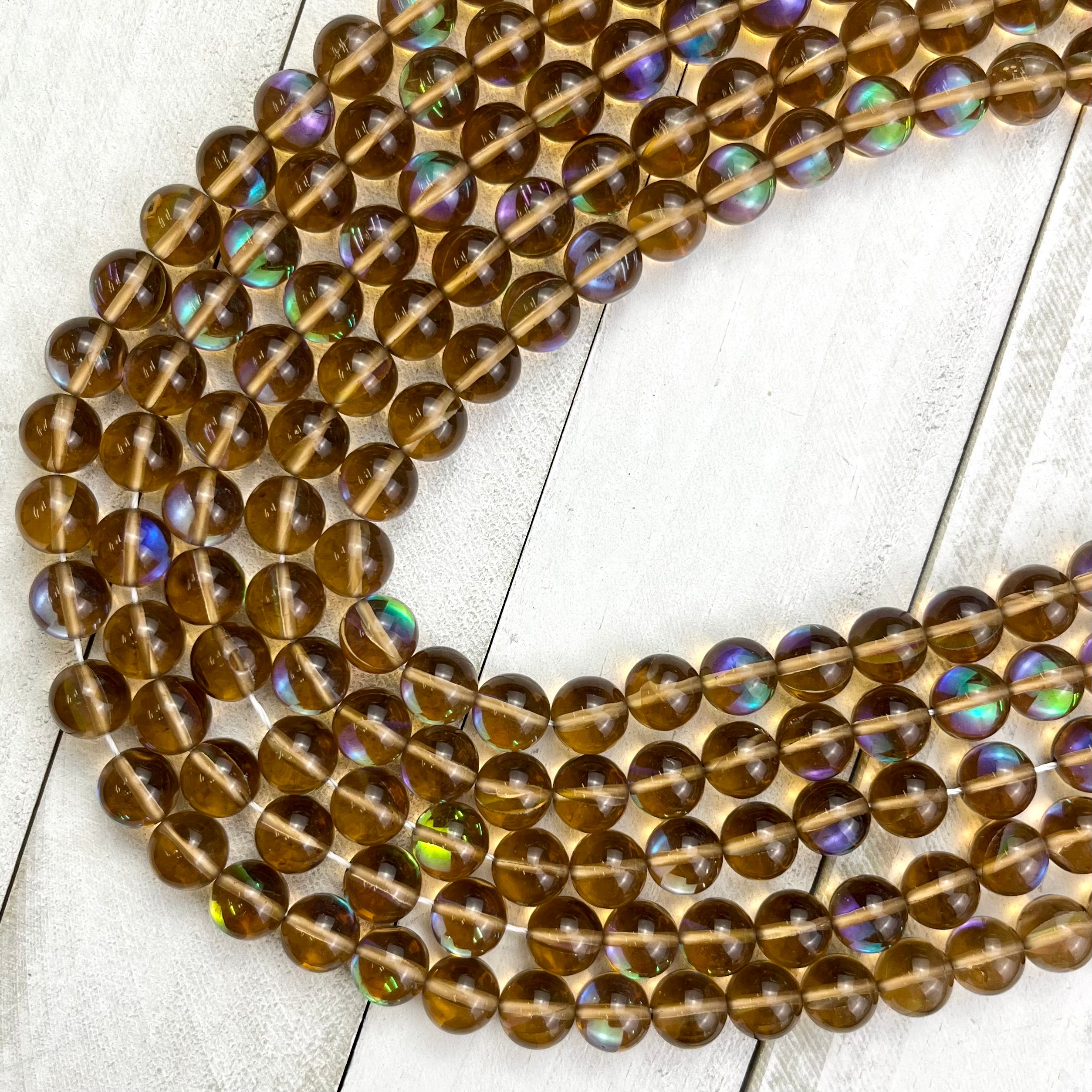 10mm Brown Mermaid Glass Bead Strand L14