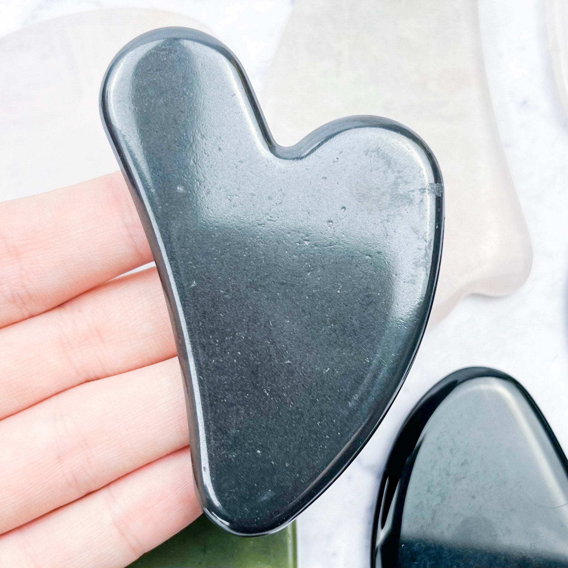 3 Inch Hematite Heart Gua Sha