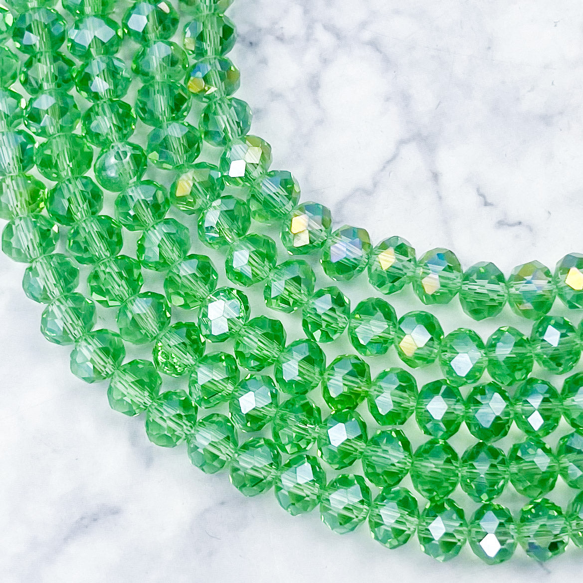 8mm Faceted Lime Green Rondelle Bead Half Strand