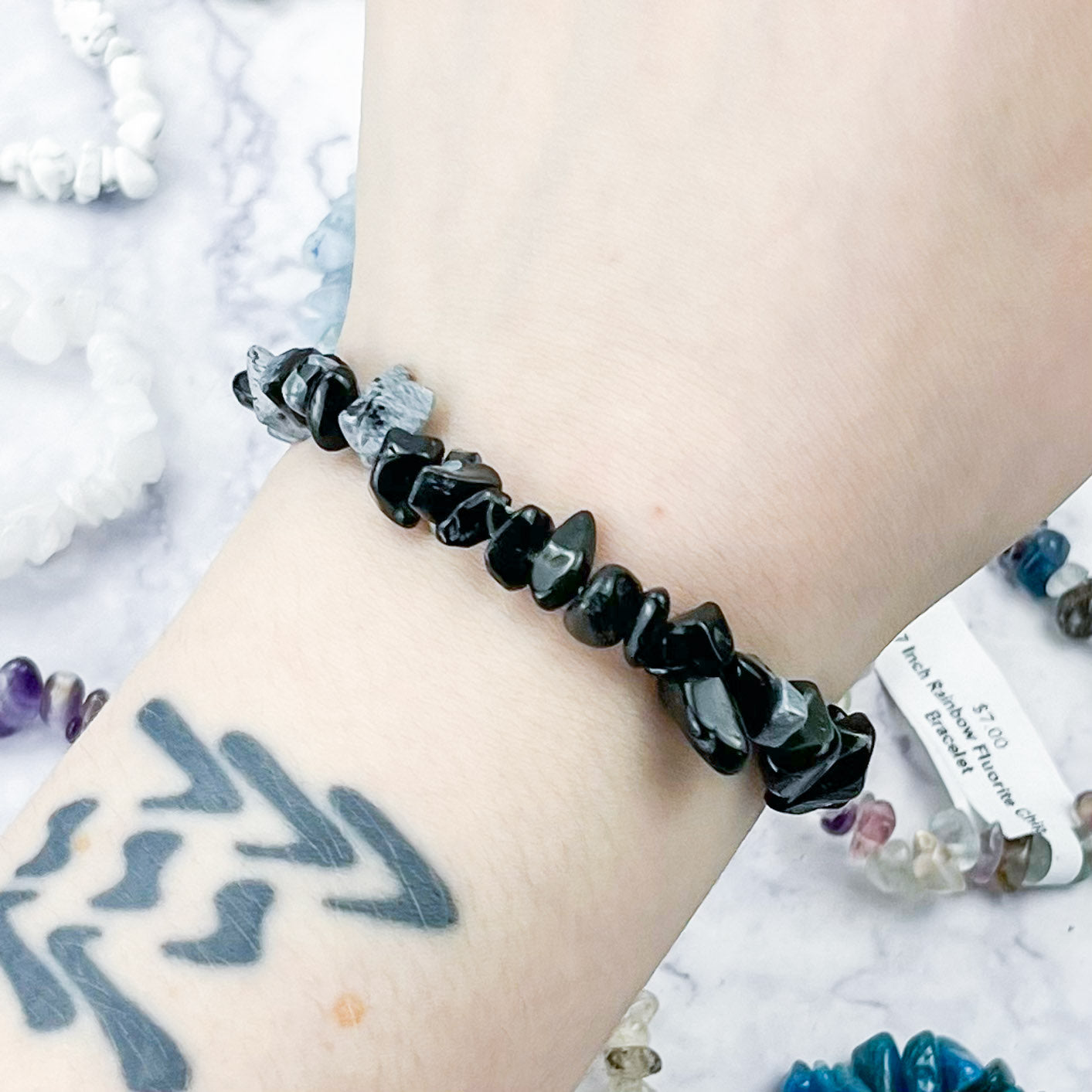 Snowflake Obsidian Chip Bracelet