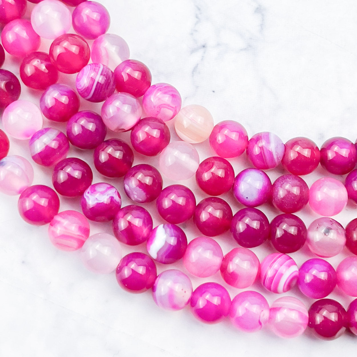 8mm Fuchsia Banded Agate Bead Strand