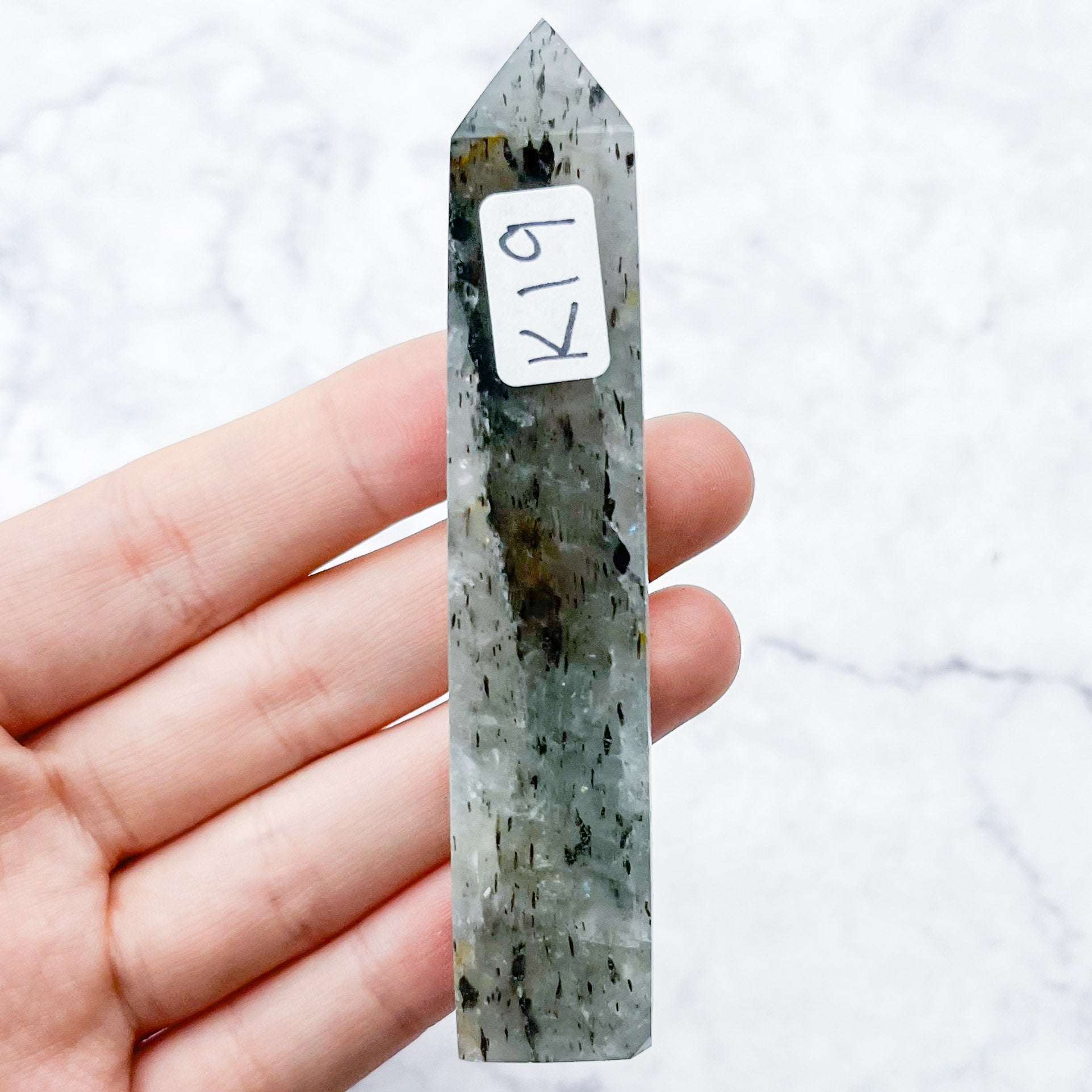 3.5 Inch Tourmalated Quartz Tower K19