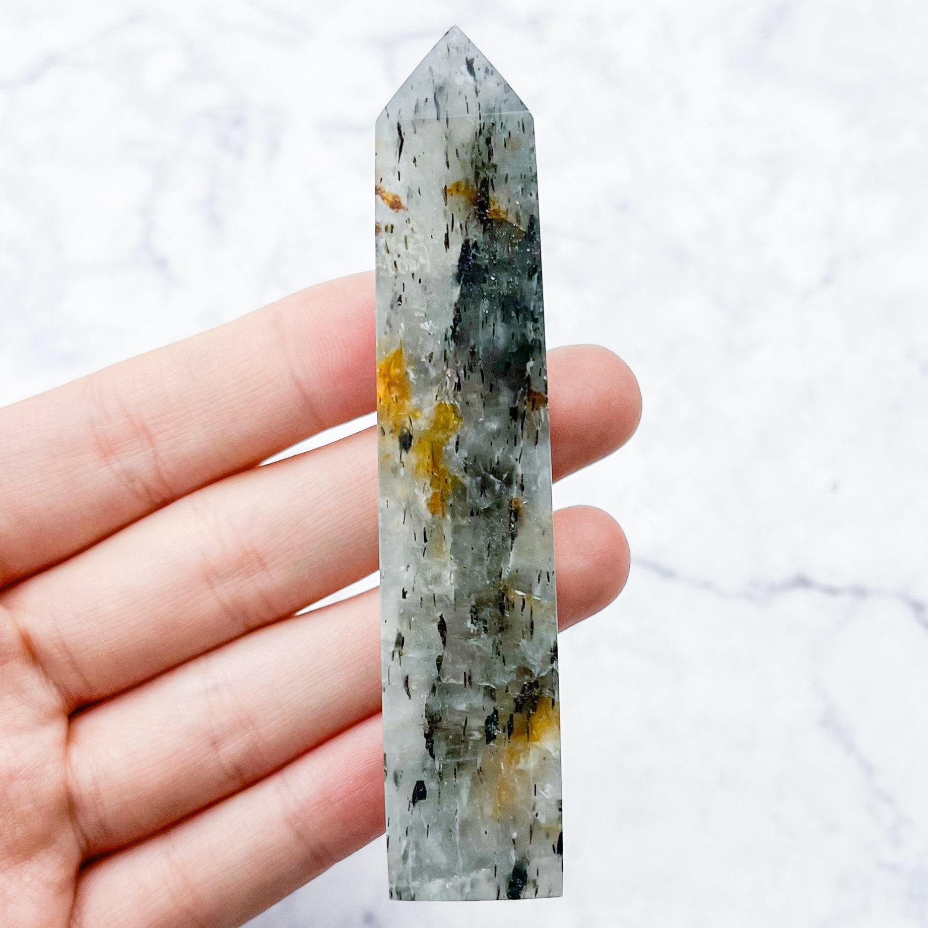 3.5 Inch Tourmalated Quartz Tower K19