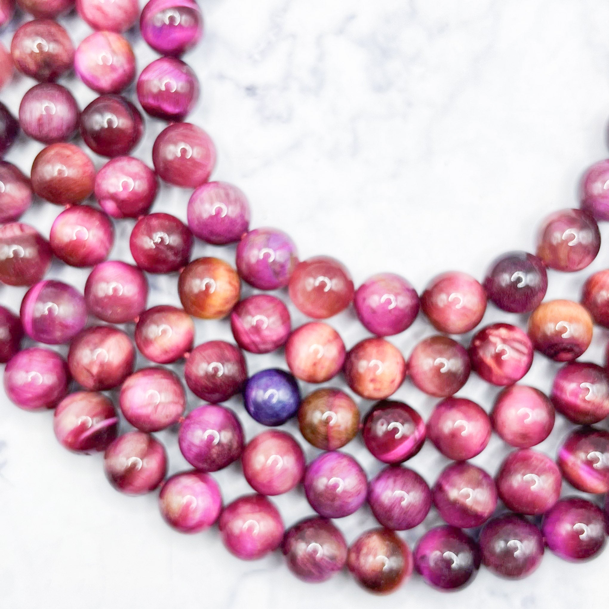 10mm Dyed Rose Tiger's Eye Bead Strand H27