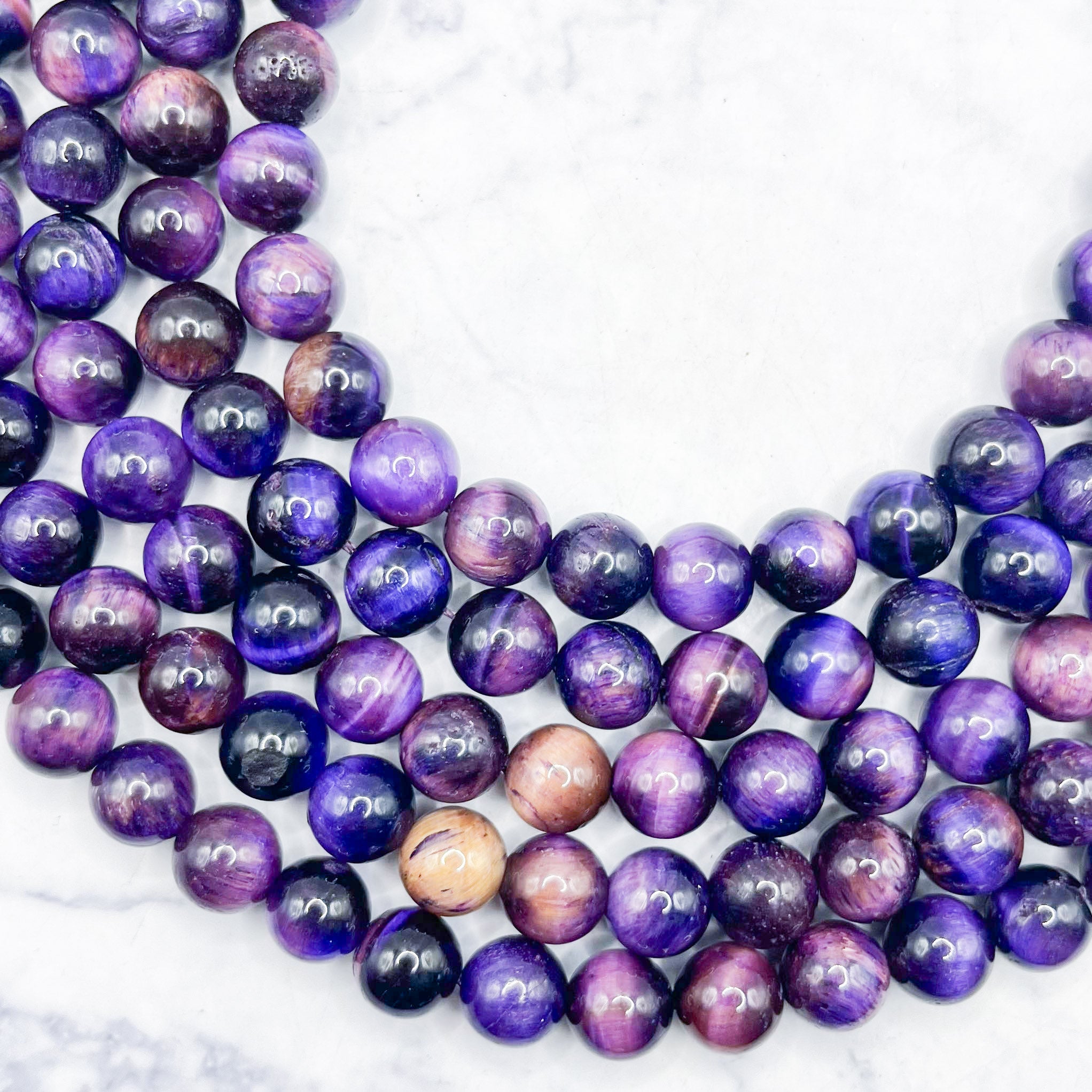 10mm Dyed Purple Tiger's Eye Bead Strand F27