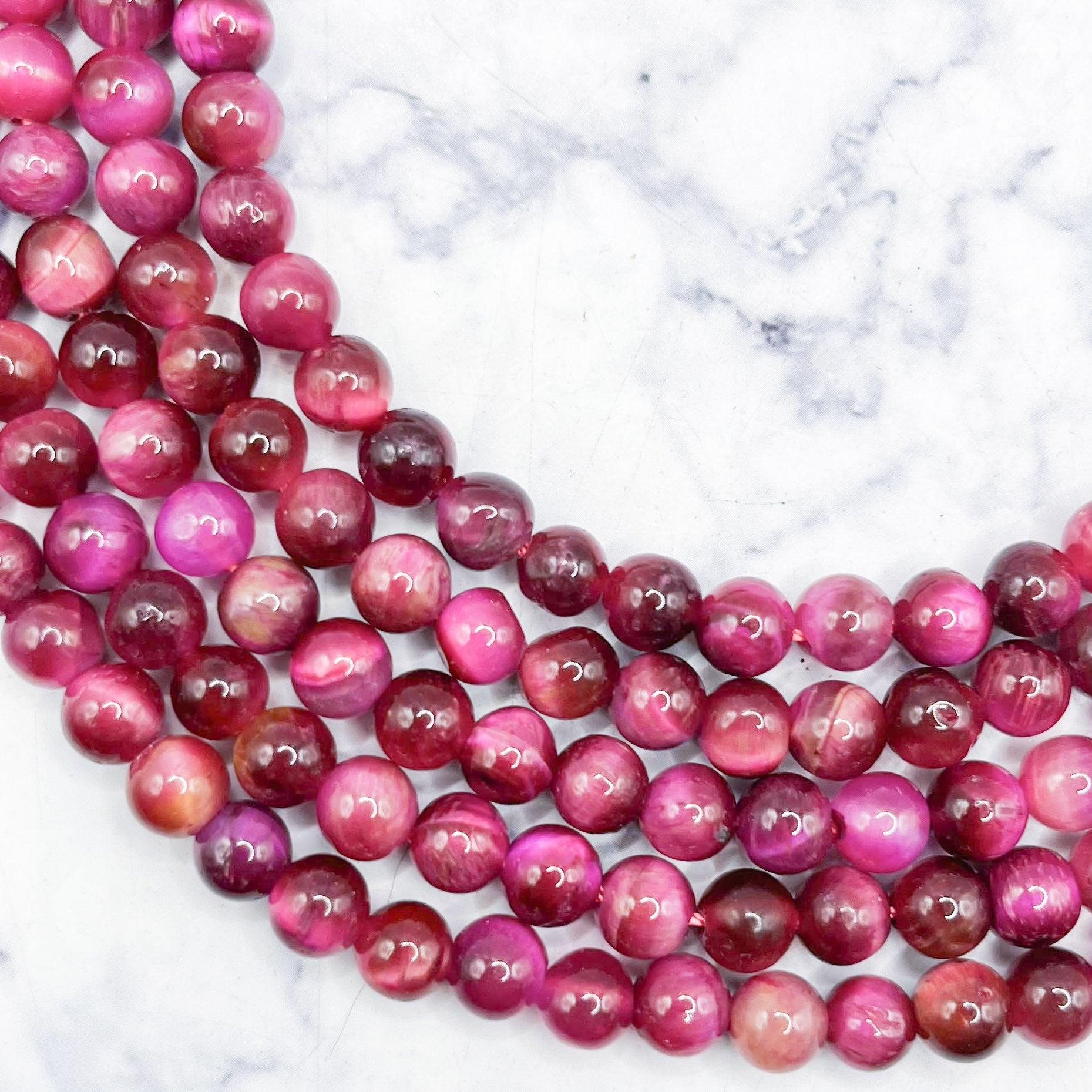 6mm Dyed Rose Tiger's Eye Bead Strand J18