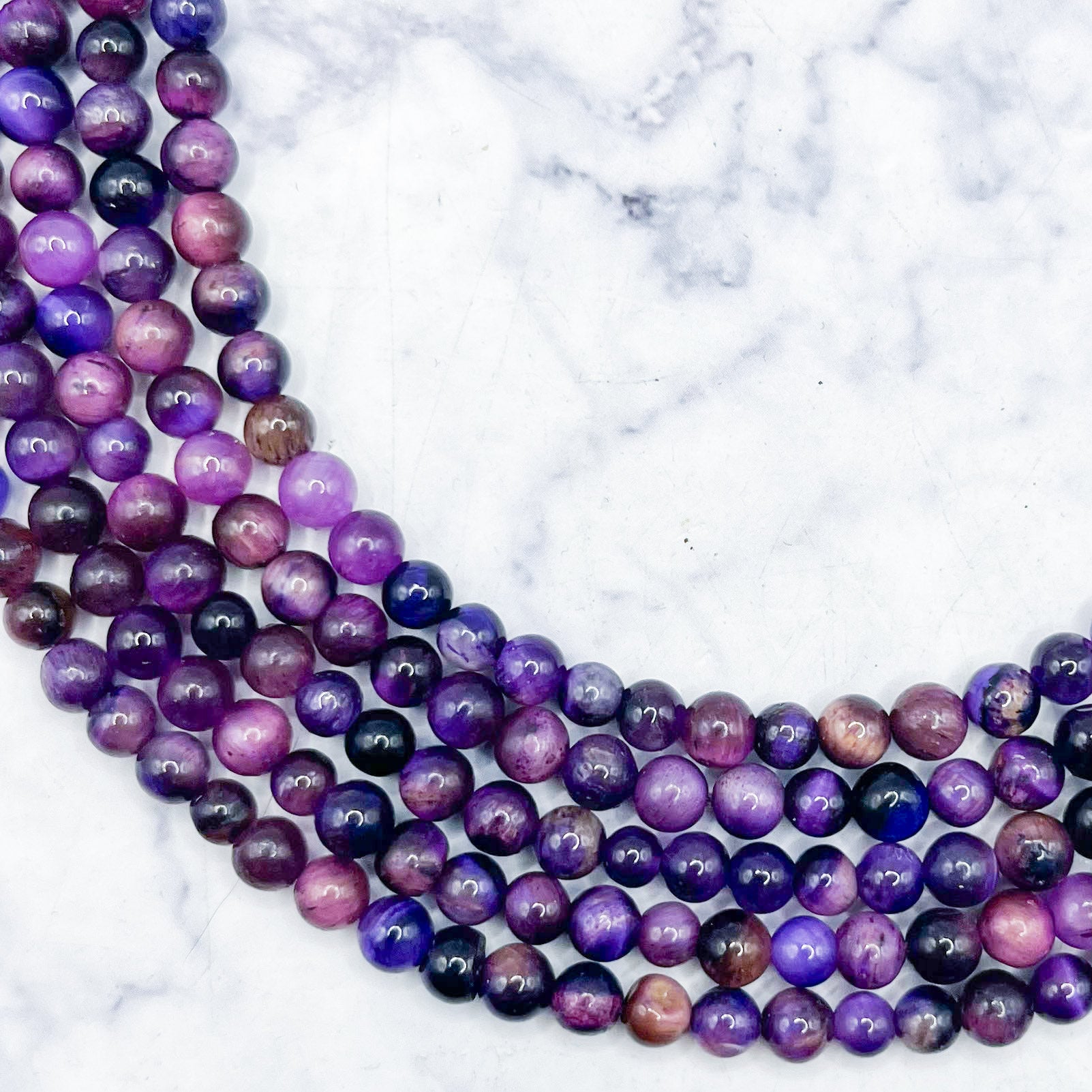 4mm Dyed Purple Tiger's Eye Bead Strand V15