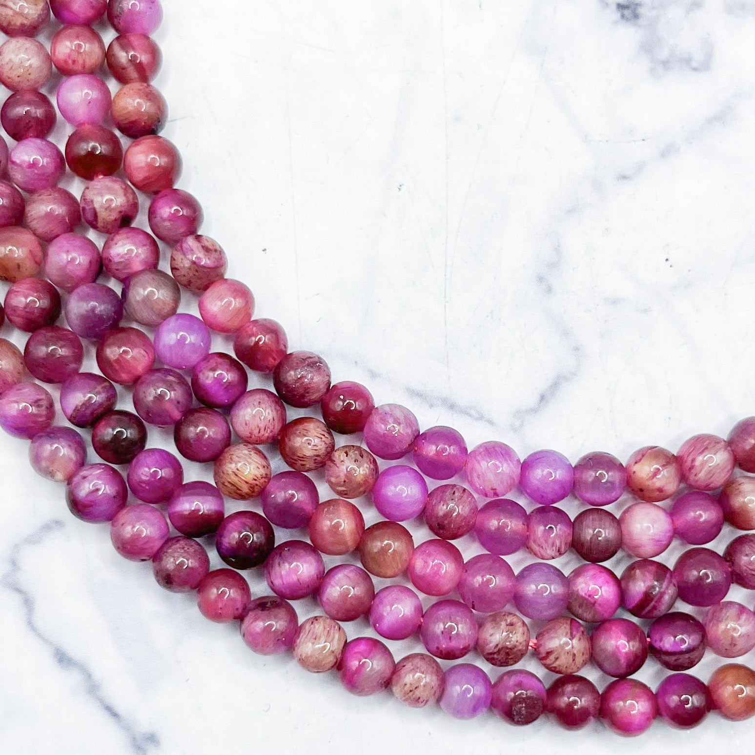 4mm Dyed Rose Tiger's Eye Bead Strand F15