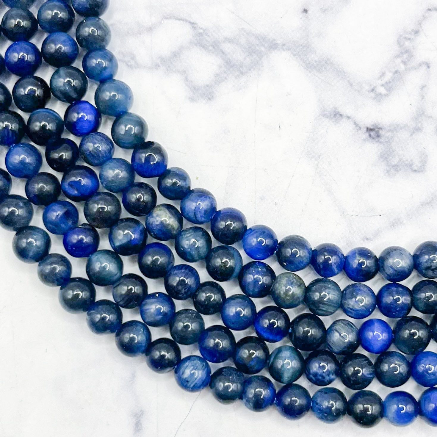 4mm Dyed Royal Blue Tiger's Eye Bead Strand B15