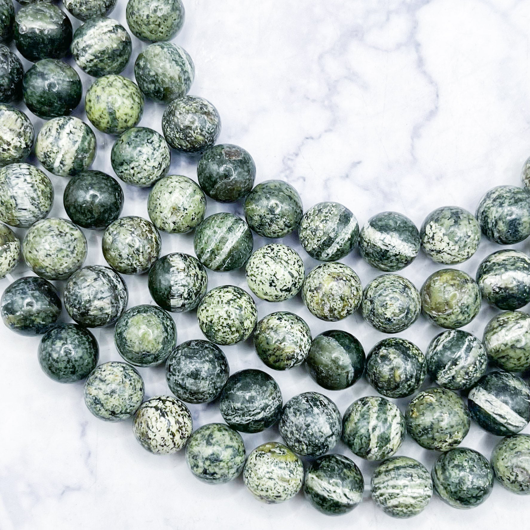 10mm Green Zebra Jasper Bead Strand C18