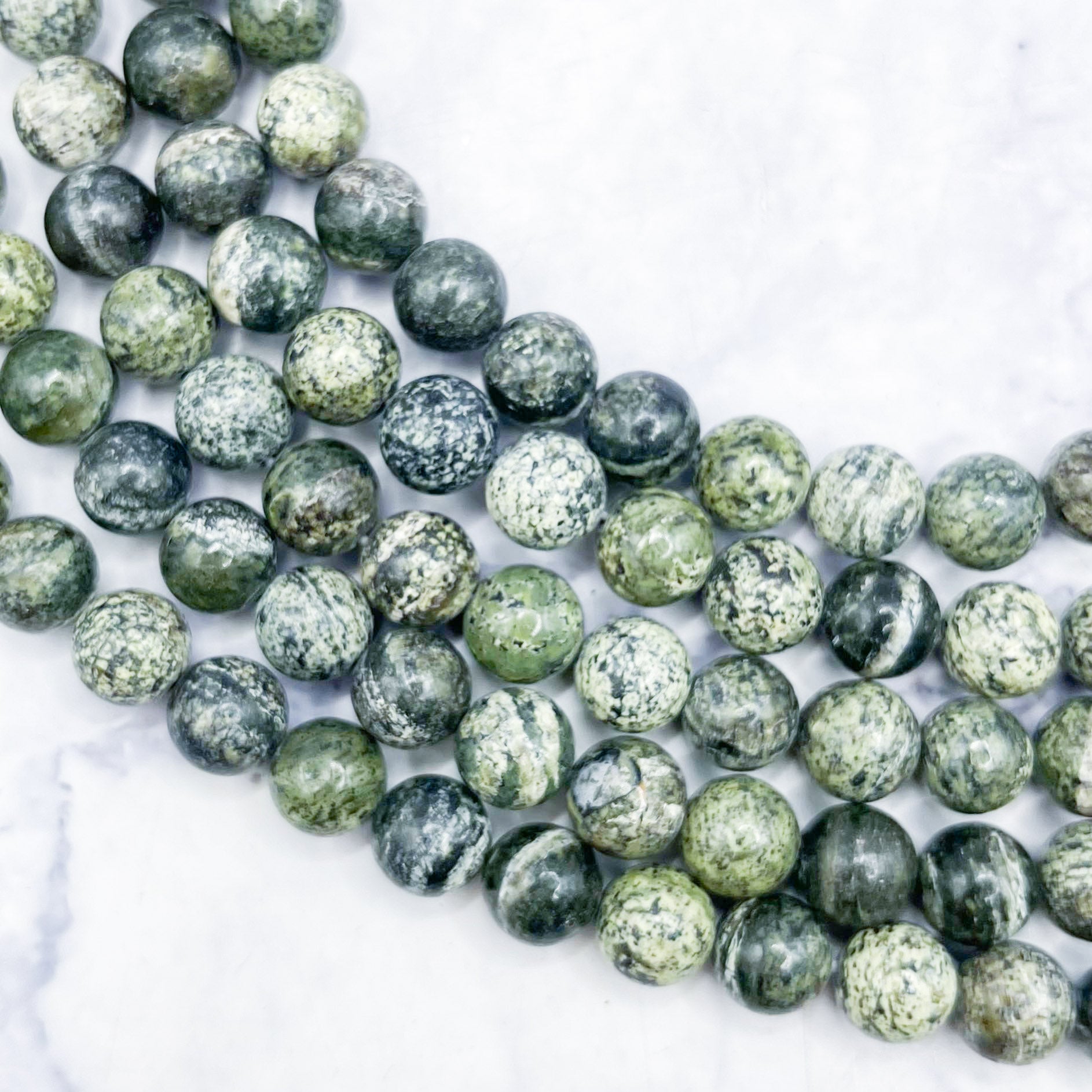 8mm Green Zebra Jasper Bead Strand P12