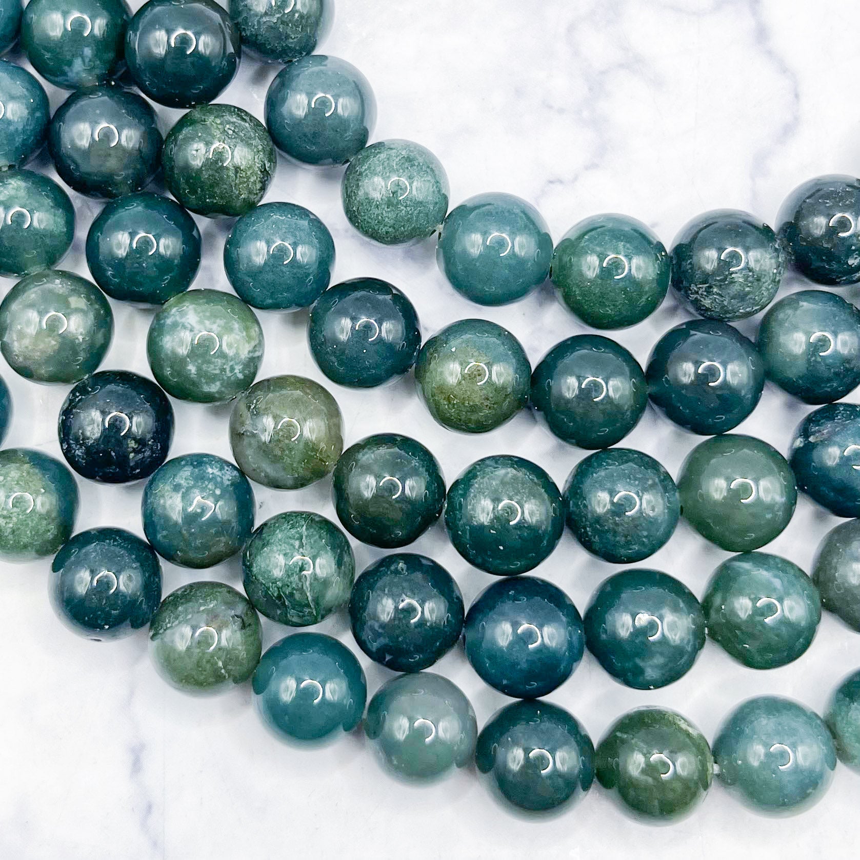 10mm Moss Agate Bead Strand L14