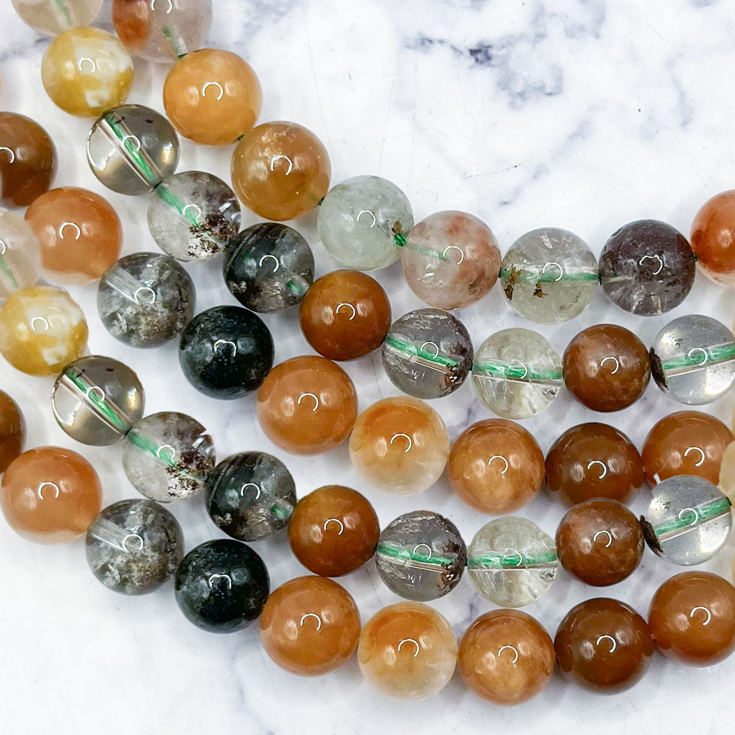 8mm Rainbow Phantom Quartz Bead Half Strand S15