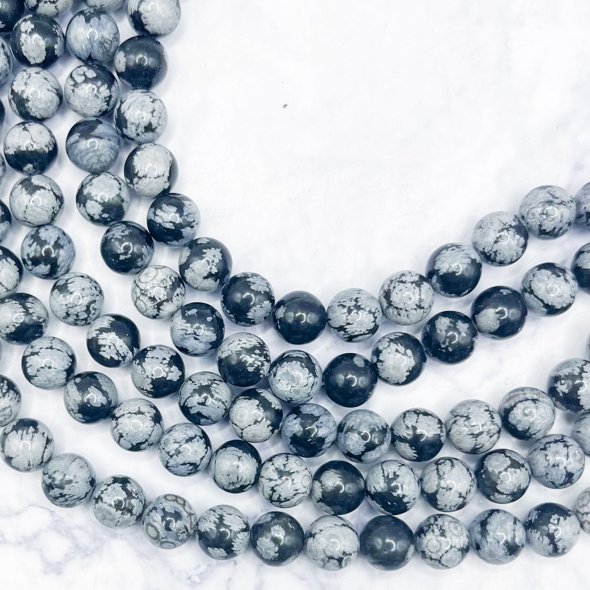 8mm Snowflake Obsidian Bead Strand F12