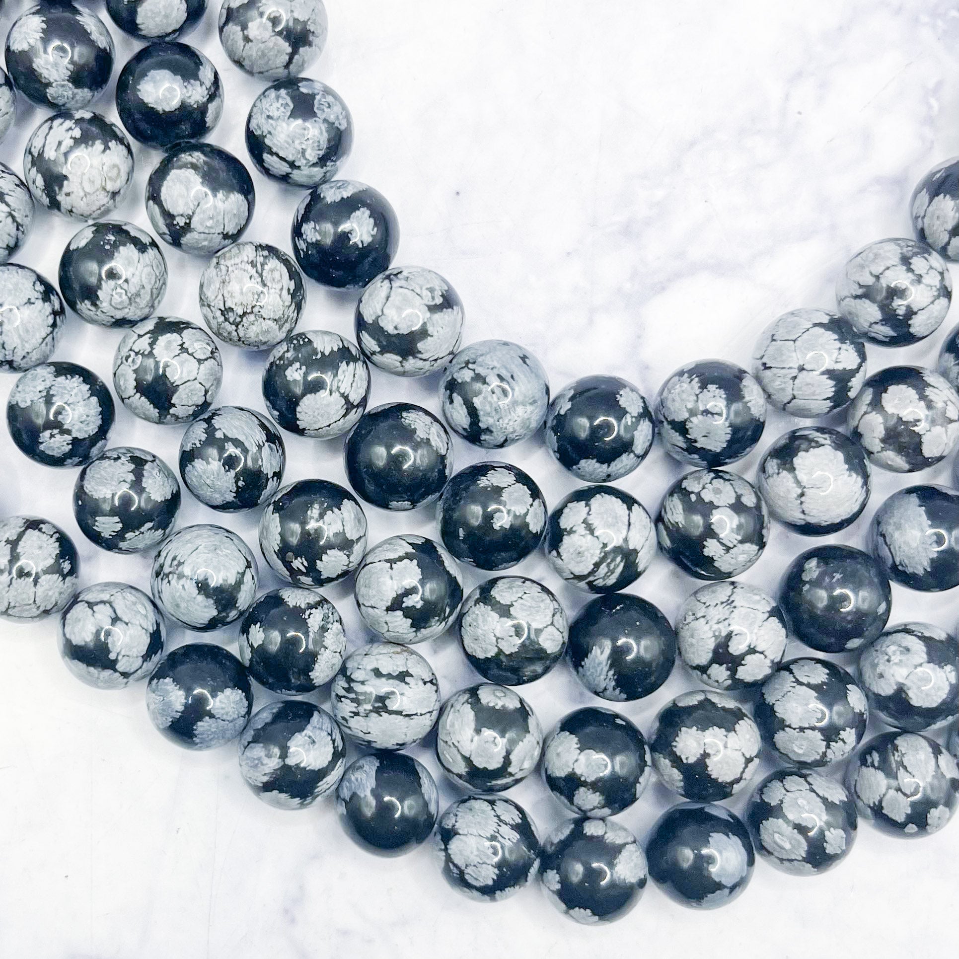 10mm Snowflake Obsidian Bead Strand J16